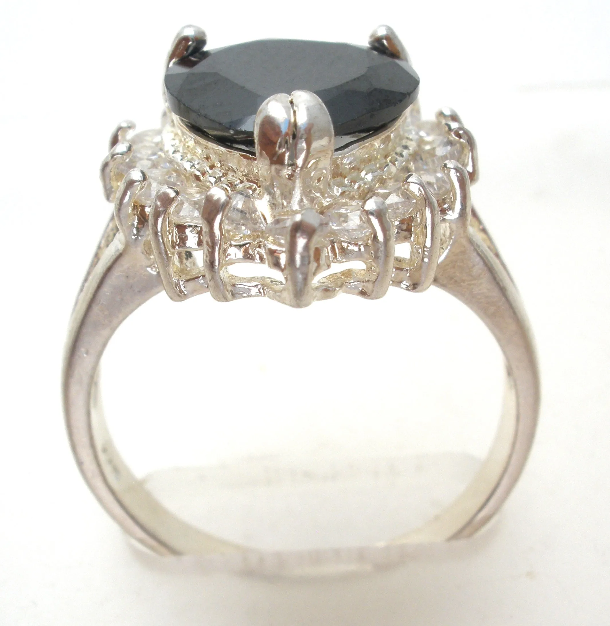 Black Heart CZ Halo Ring Sterling Silver Size 8