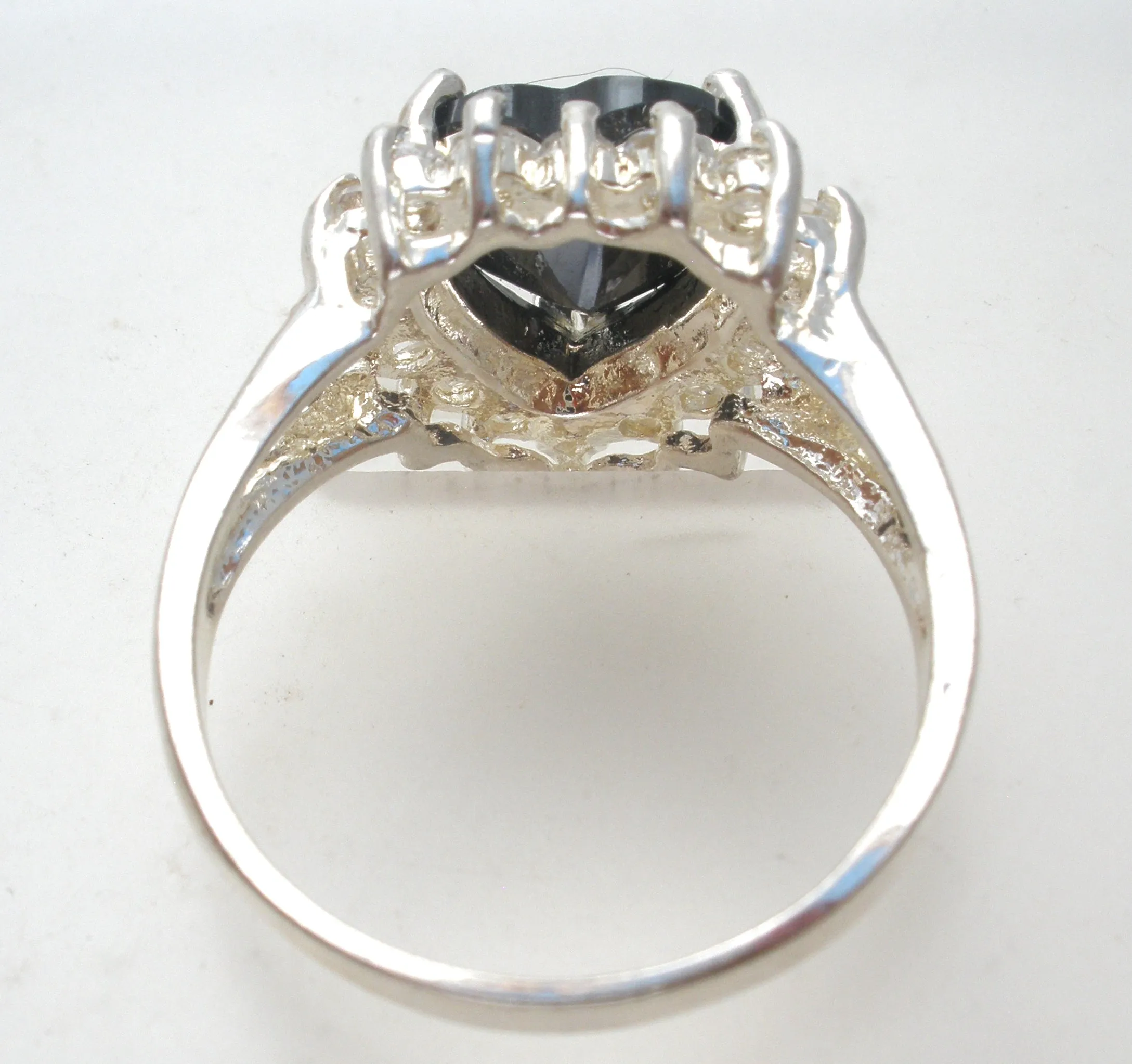 Black Heart CZ Halo Ring Sterling Silver Size 8