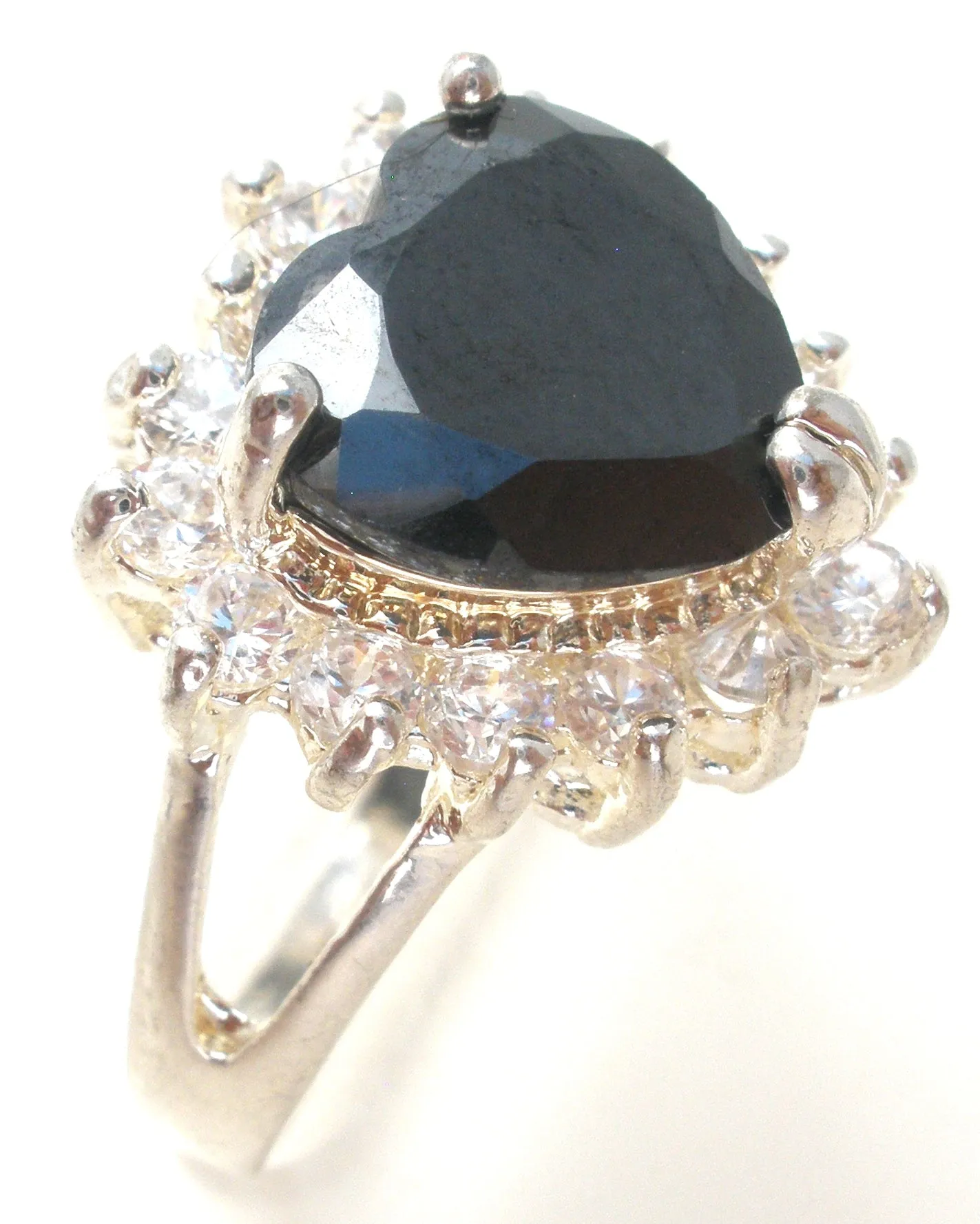 Black Heart CZ Halo Ring Sterling Silver Size 8