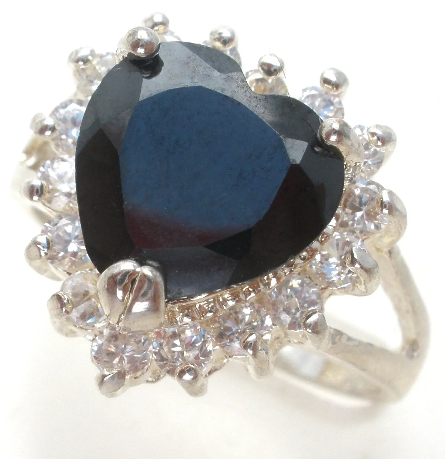 Black Heart CZ Halo Ring Sterling Silver Size 8