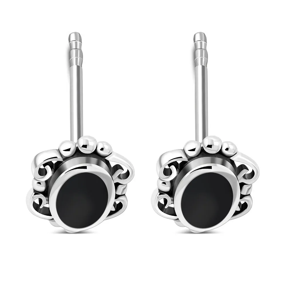 Black Onyx Sterling Silver Stud Earrings