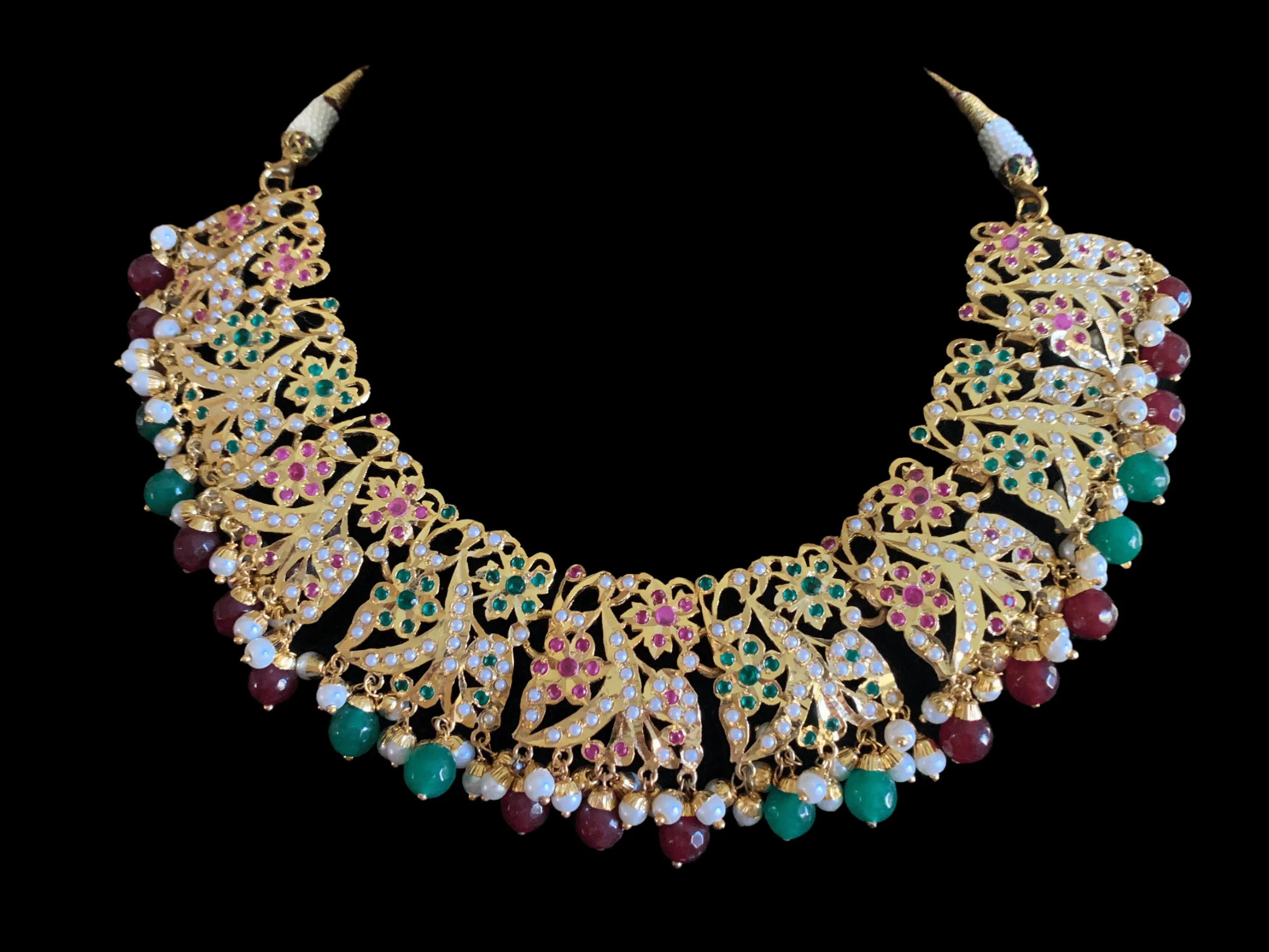 BR75  Nayaab pearl jadau necklace - ruby emerald  ( READY TO SHIP)