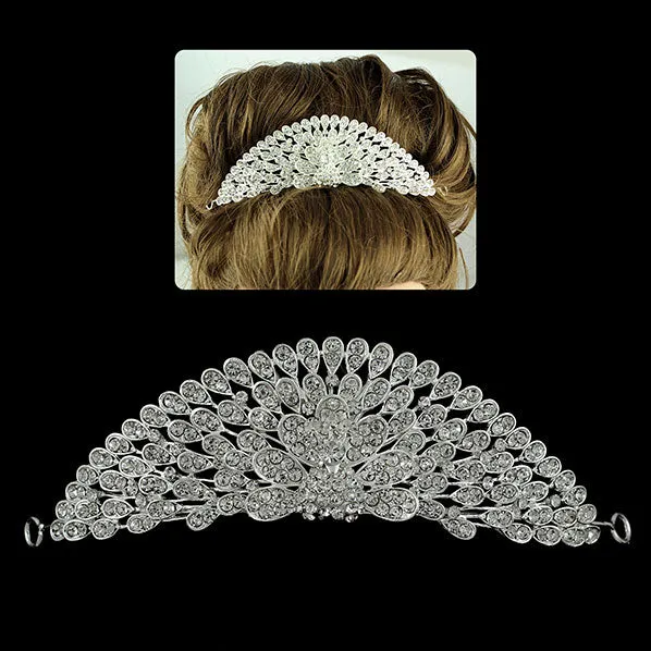 Bridal Rhinestone Peacock Half Tiara