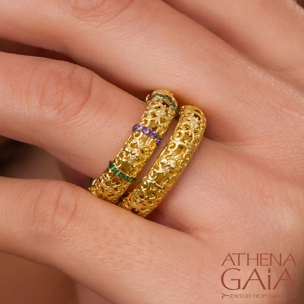 Byzantine Embroidery Stackable River Stone Ring