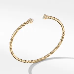 Cable Spira® Bracelet in 18K Gold with Pearl, 3mm, Size Medium