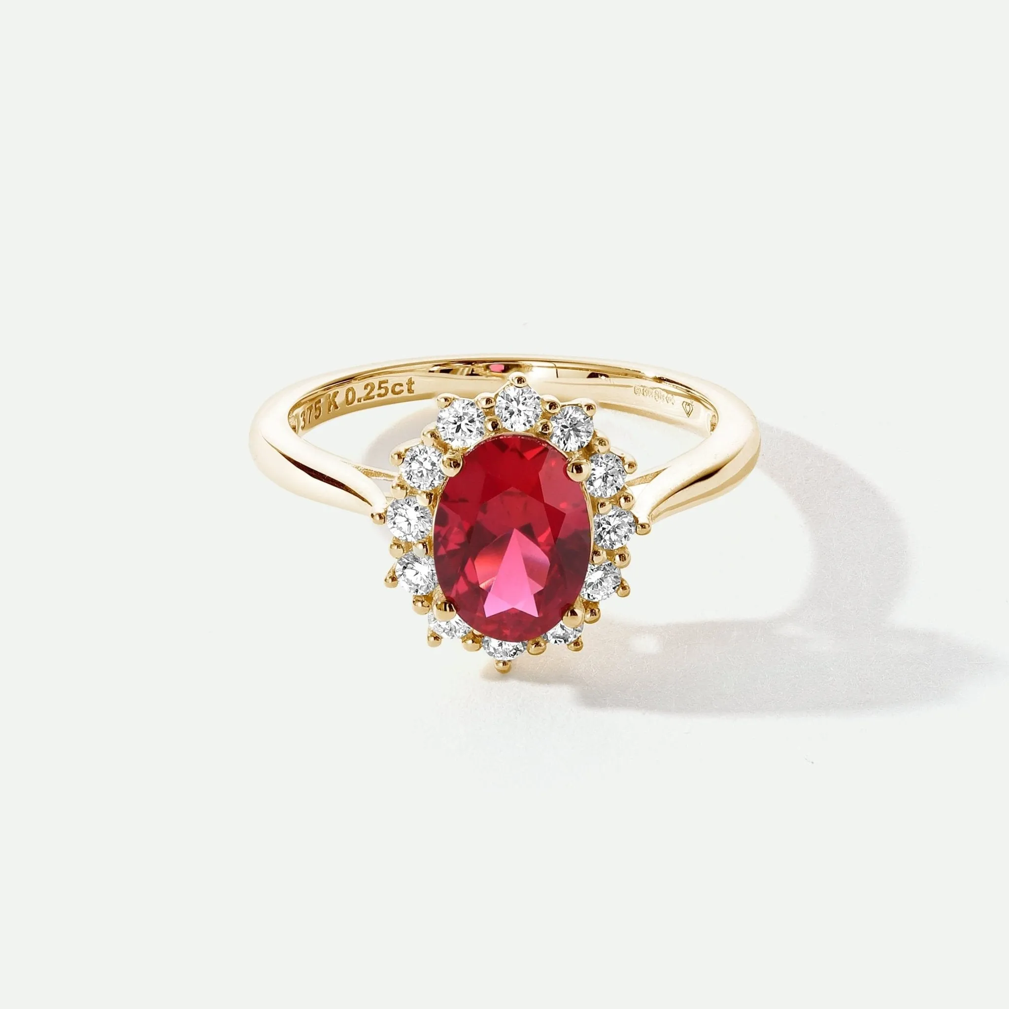 Cate | 9ct Yellow Gold 0.25ct tw Lab Grown Diamond and Created Ruby Ring