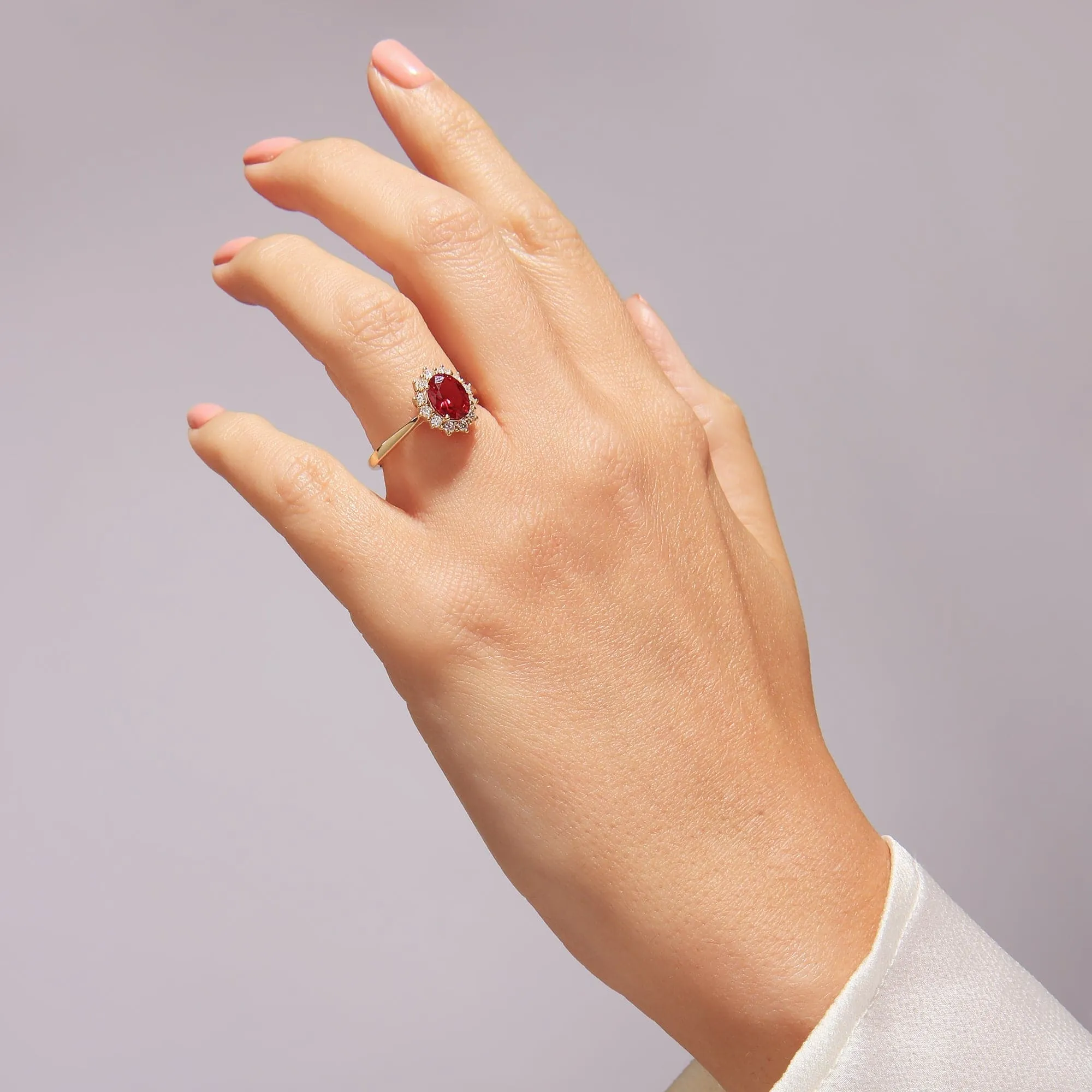 Cate | 9ct Yellow Gold 0.25ct tw Lab Grown Diamond and Created Ruby Ring