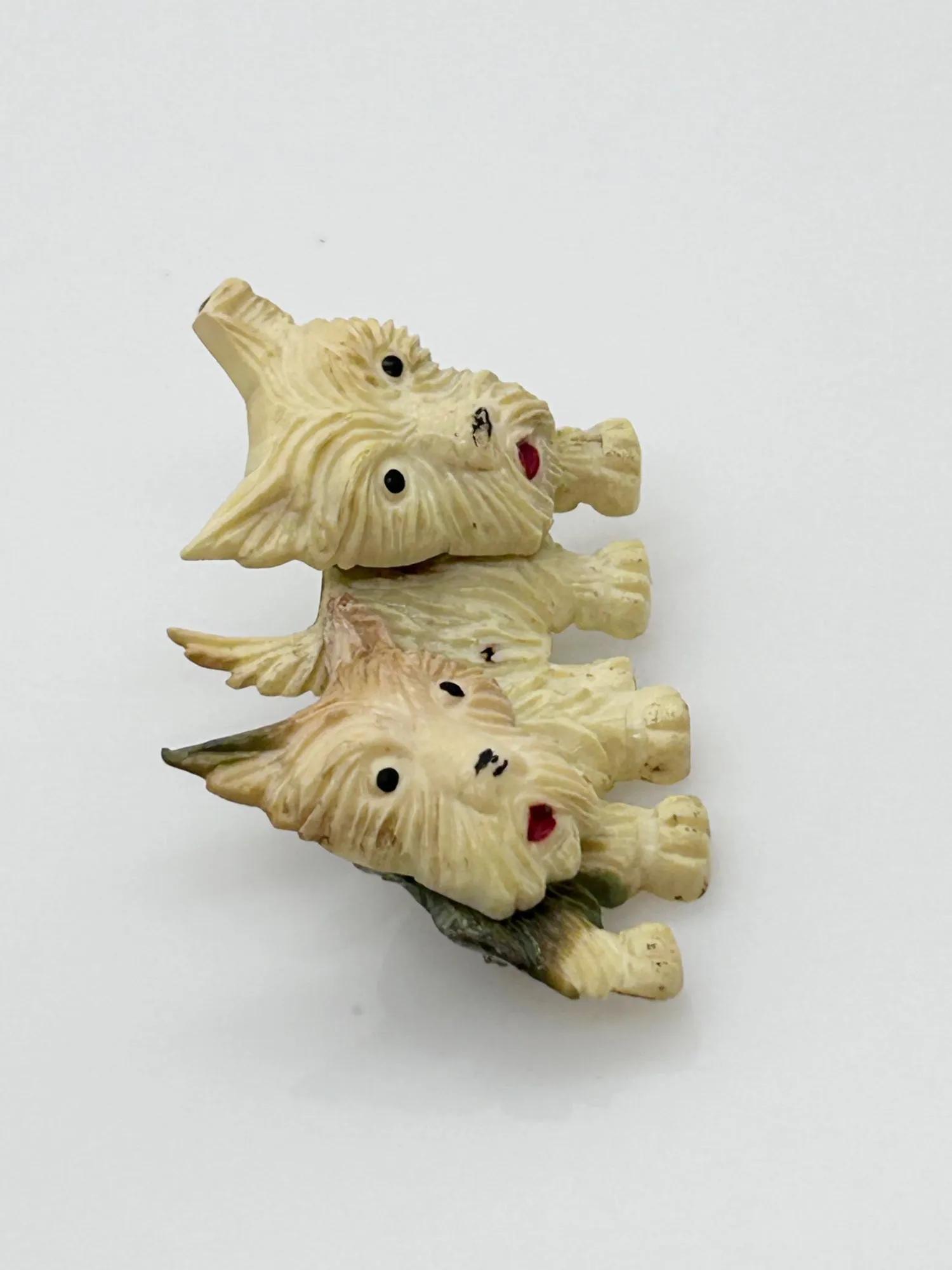 Celluloid Double Trouble Terrier Vintage Dog Brooch