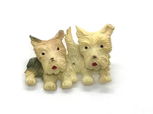 Celluloid Double Trouble Terrier Vintage Dog Brooch