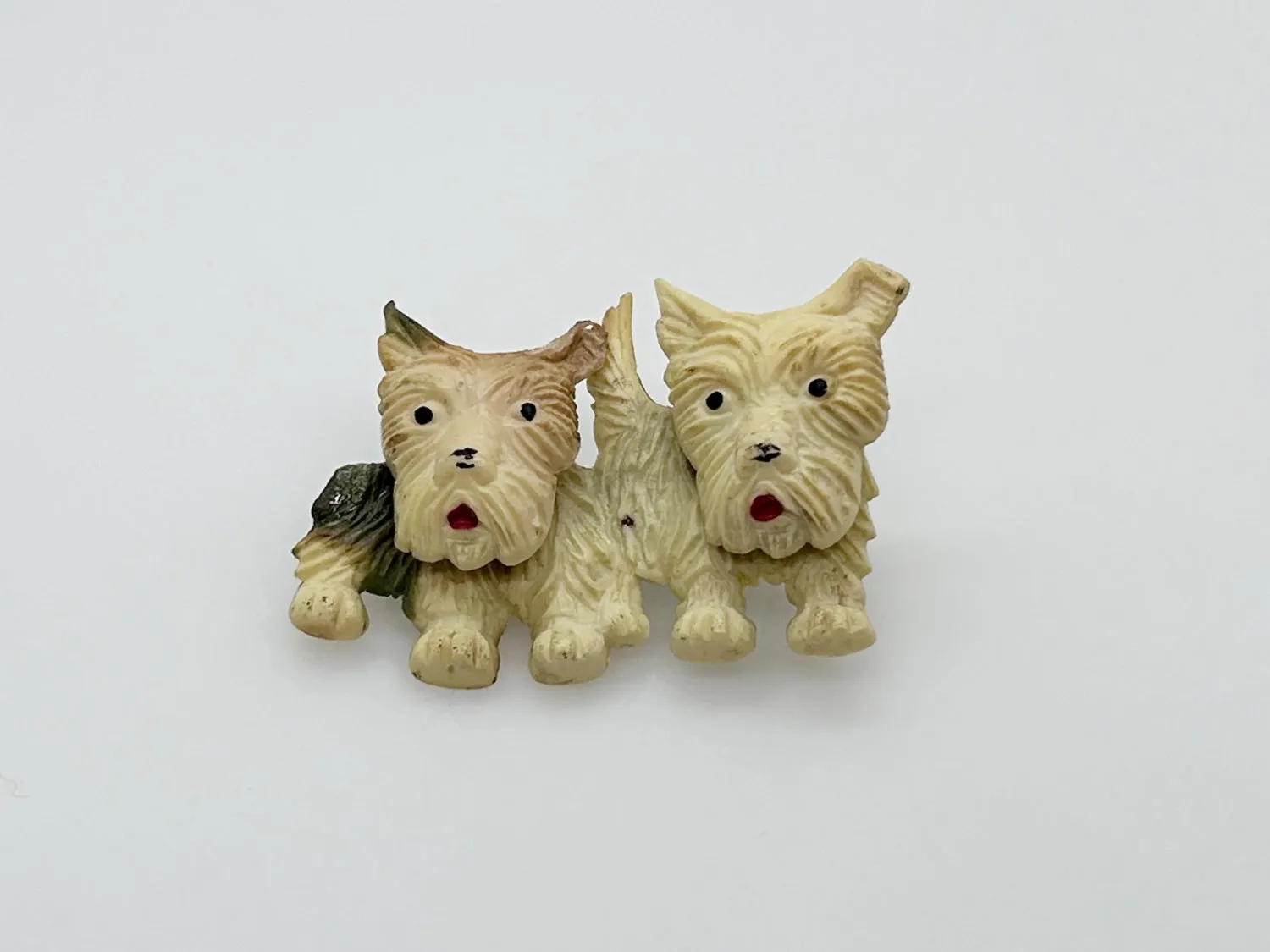 Celluloid Double Trouble Terrier Vintage Dog Brooch