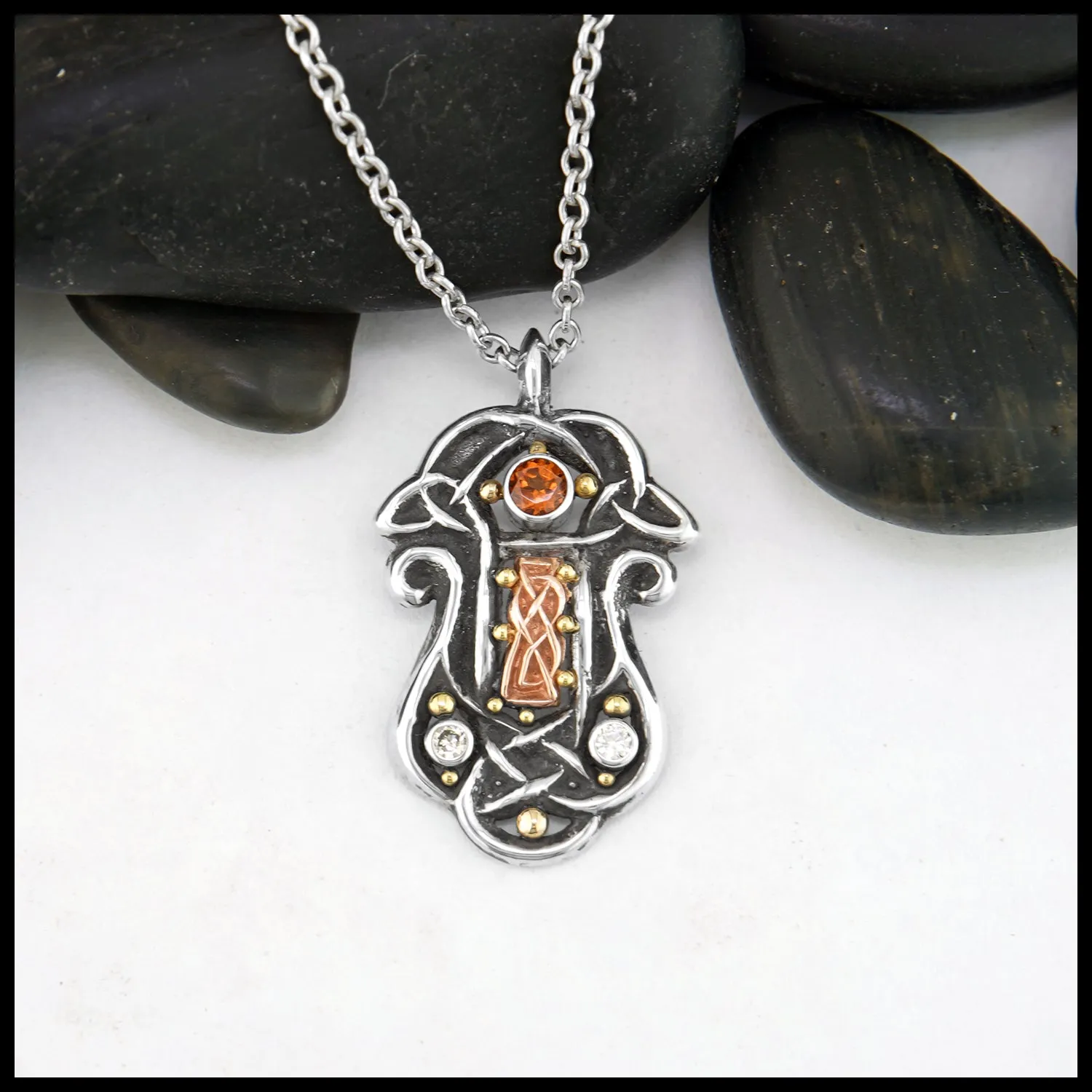 Celtic Citrine and Diamond Pendant