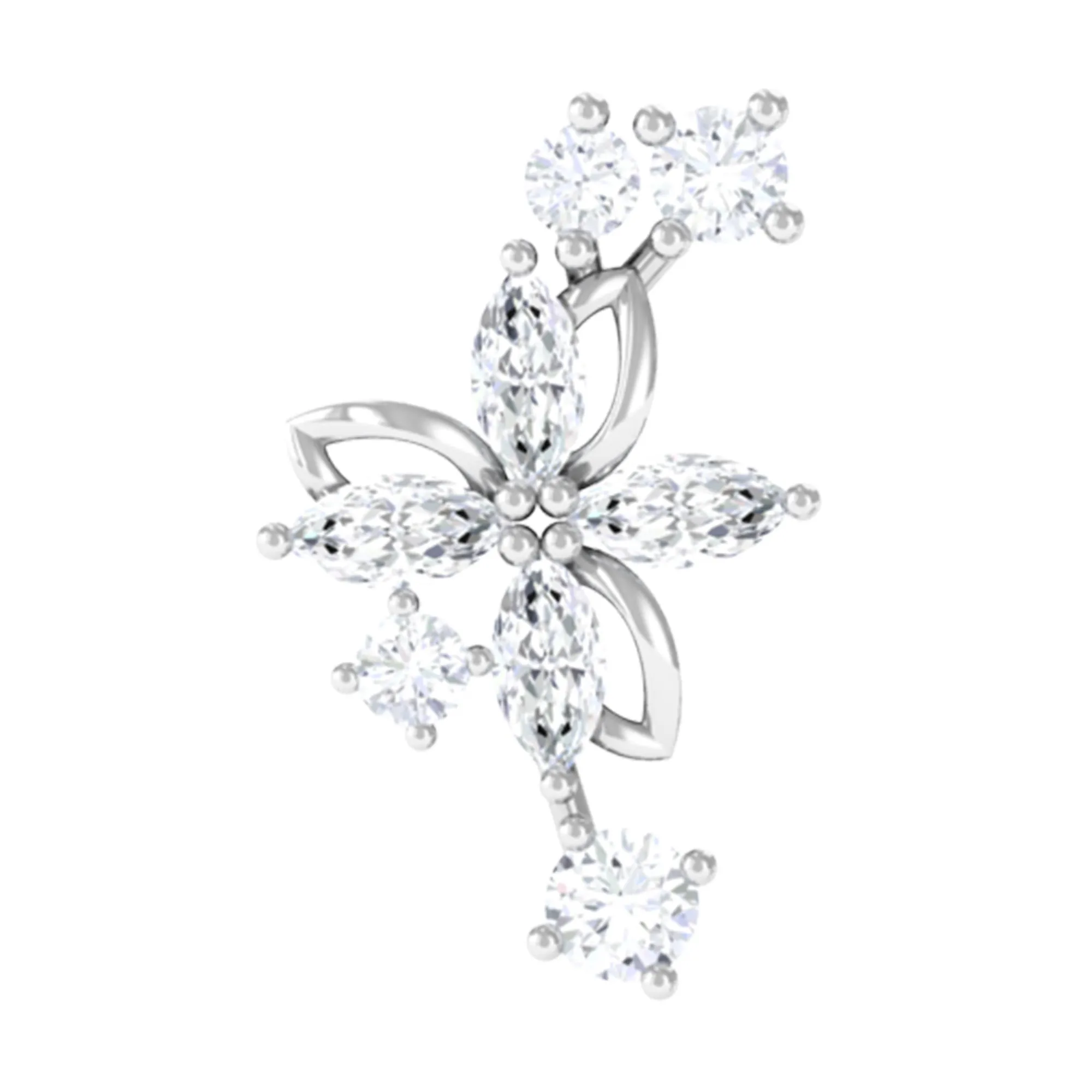 Certified Moissanite Gold Flower Crawler Earring