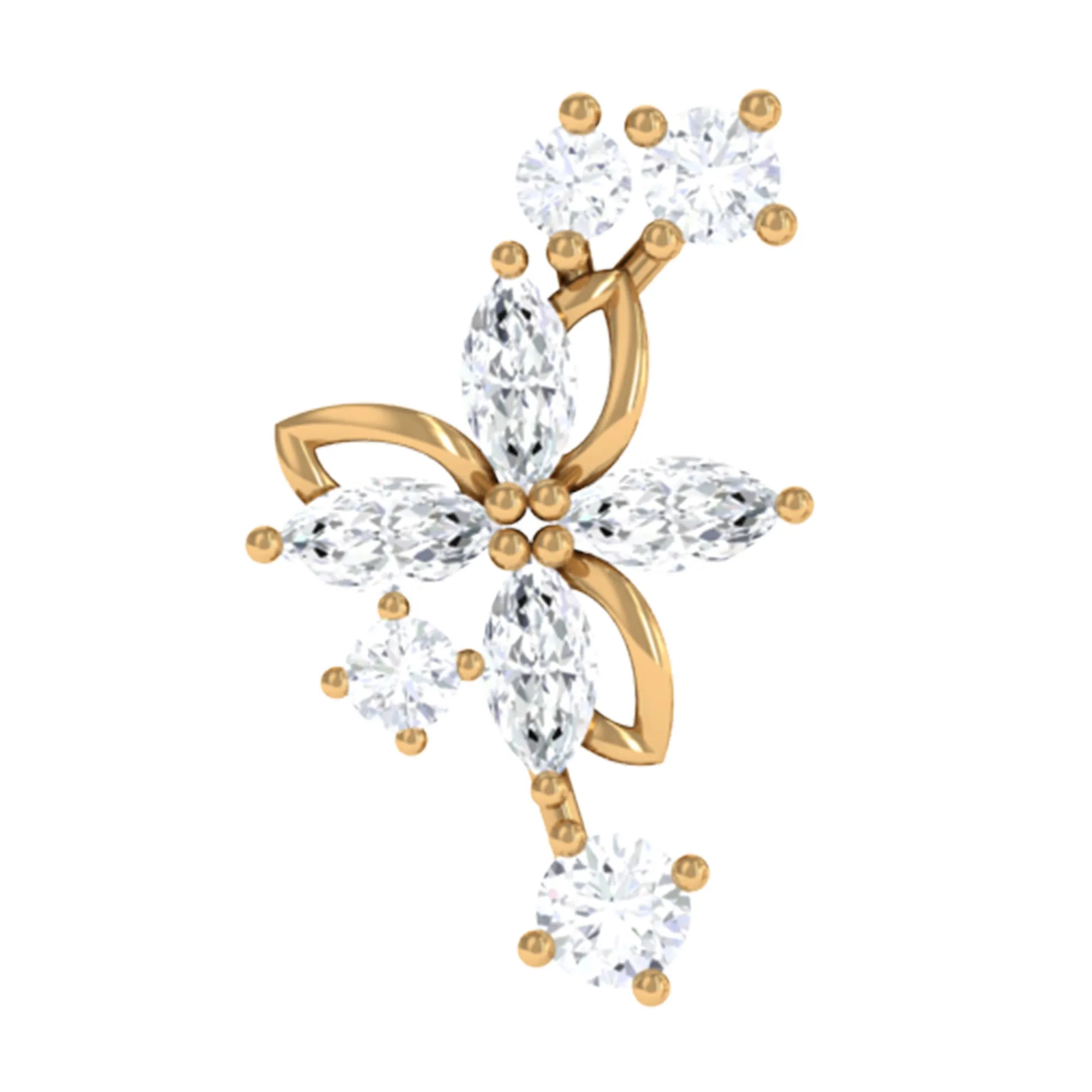 Certified Moissanite Gold Flower Crawler Earring