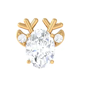 Christmas Oval Moissanite Solitaire Reindeer Earring