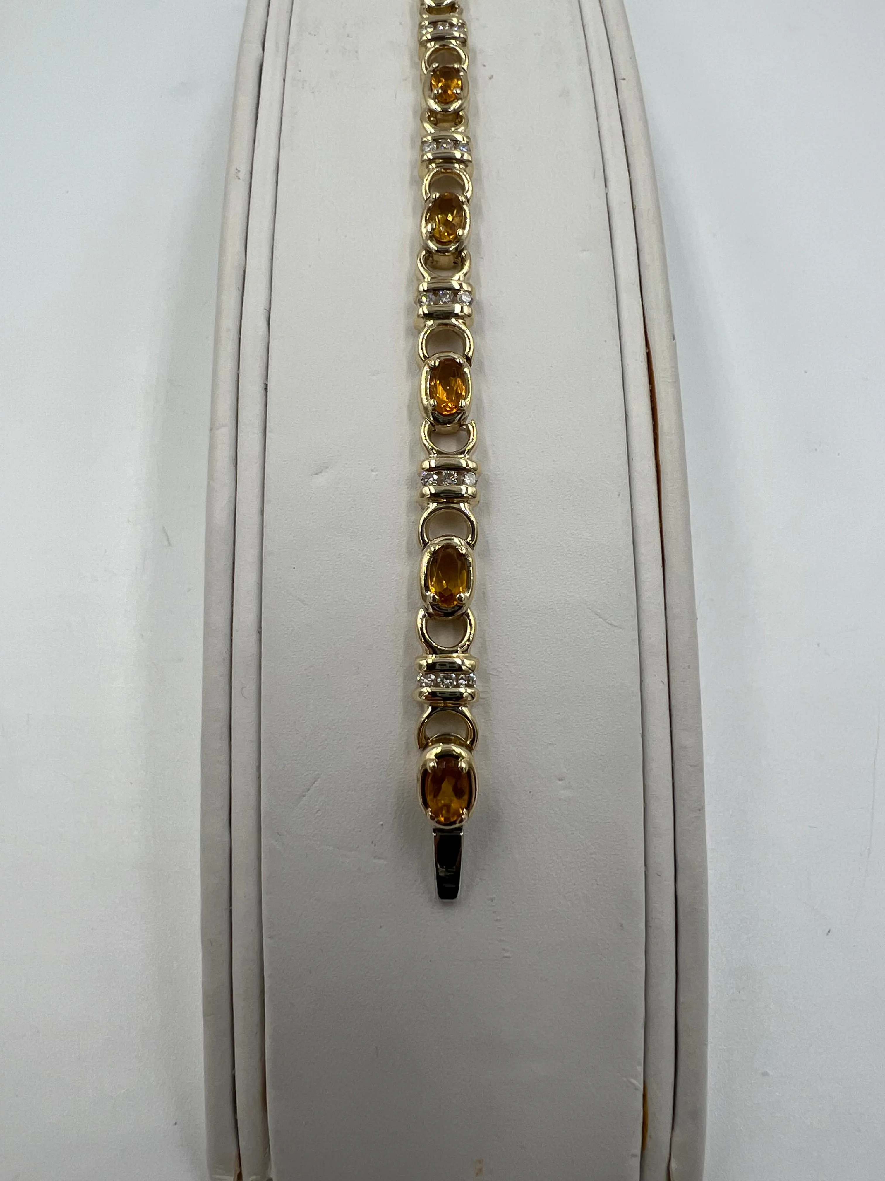 Citrine Diamond Yellow Gold Link Bracelet