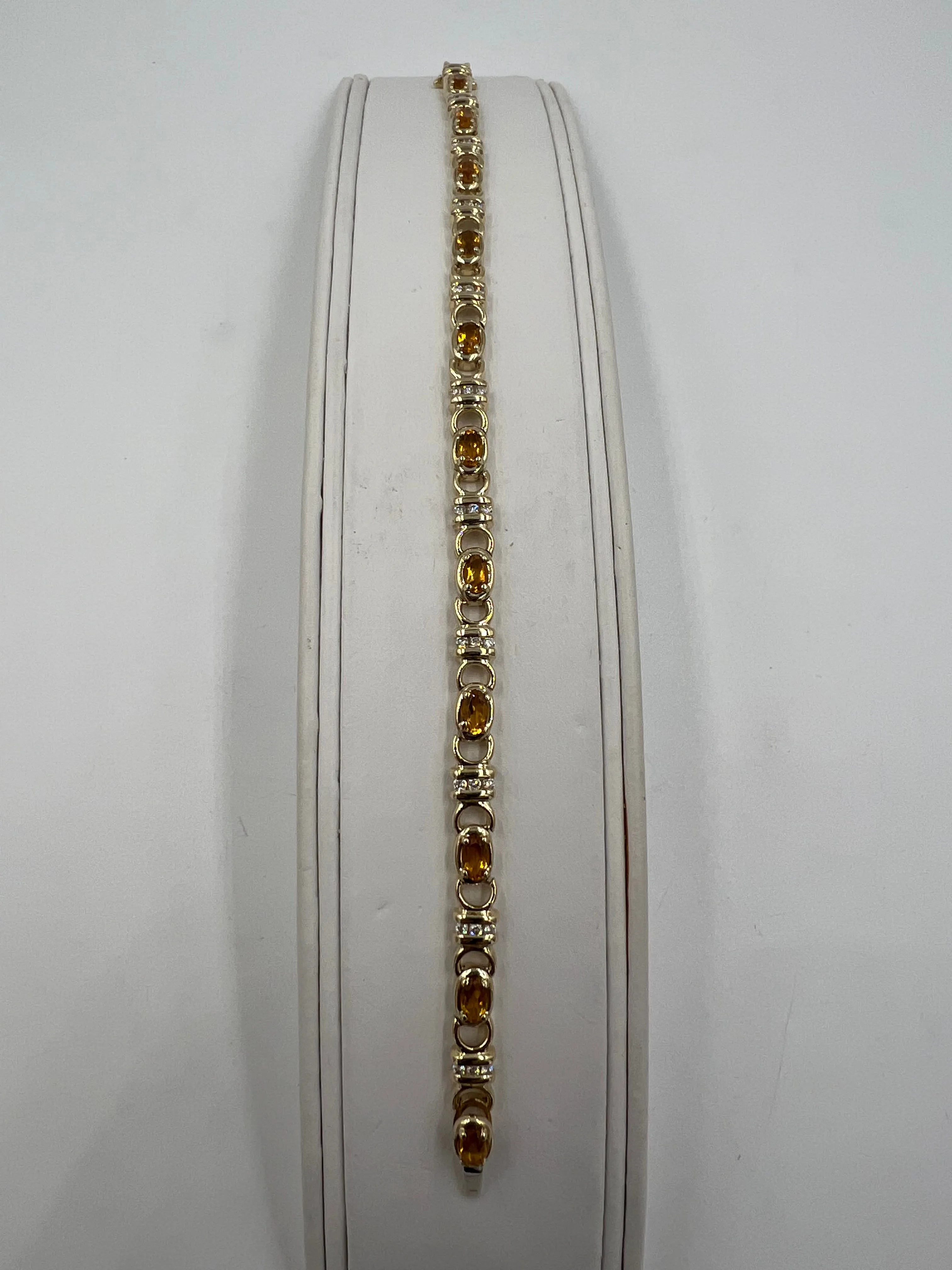 Citrine Diamond Yellow Gold Link Bracelet