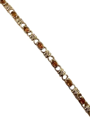 Citrine Diamond Yellow Gold Link Bracelet