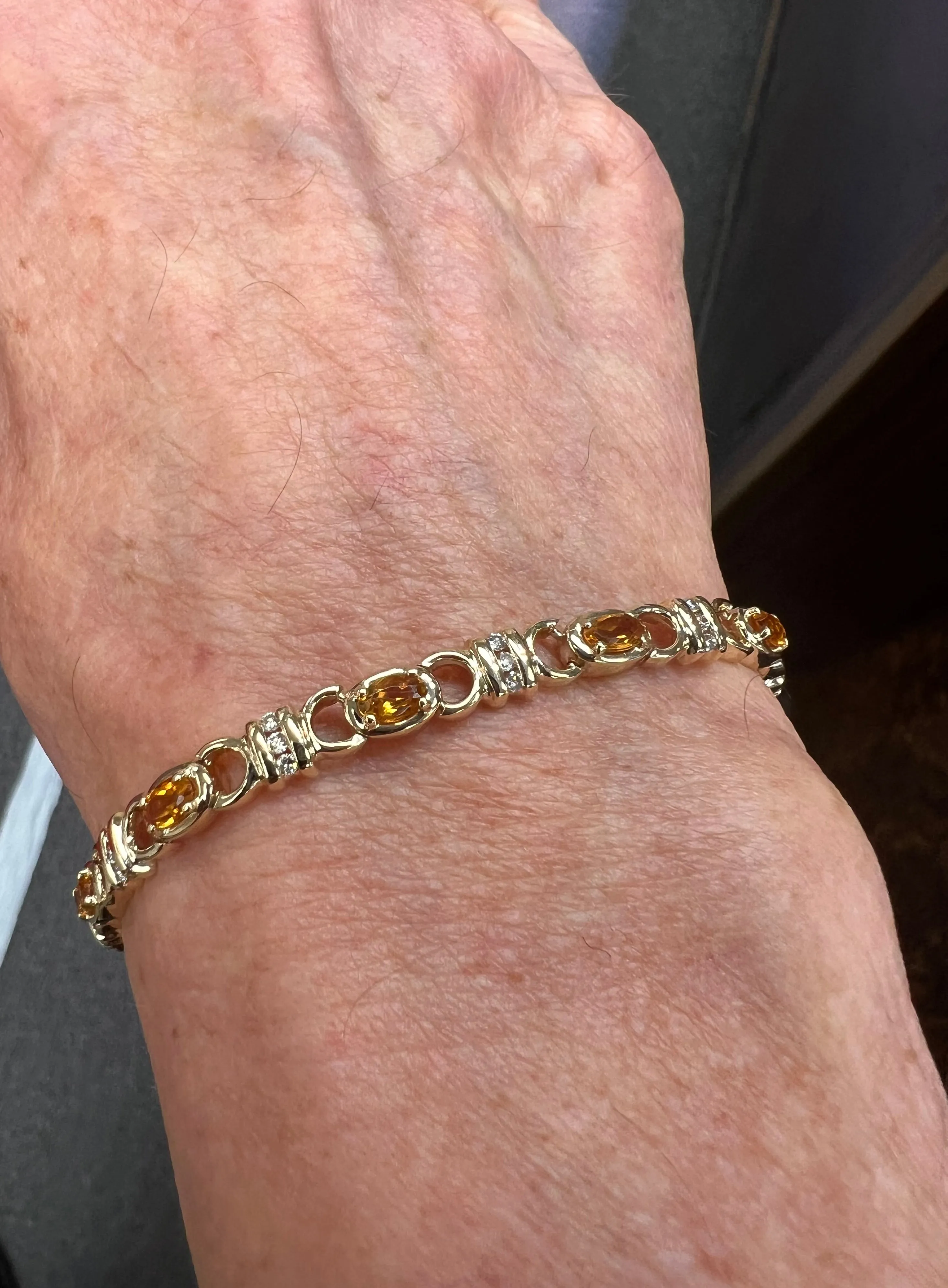 Citrine Diamond Yellow Gold Link Bracelet