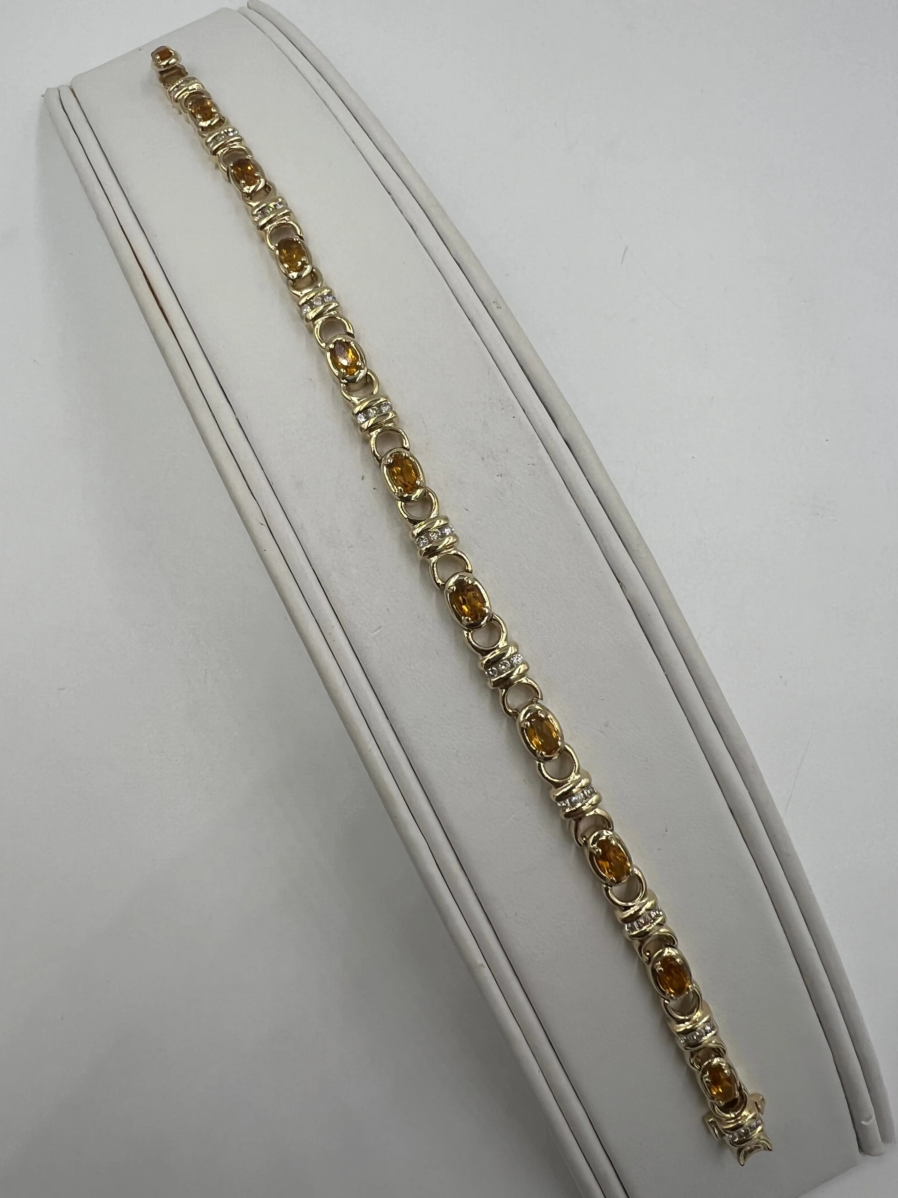 Citrine Diamond Yellow Gold Link Bracelet