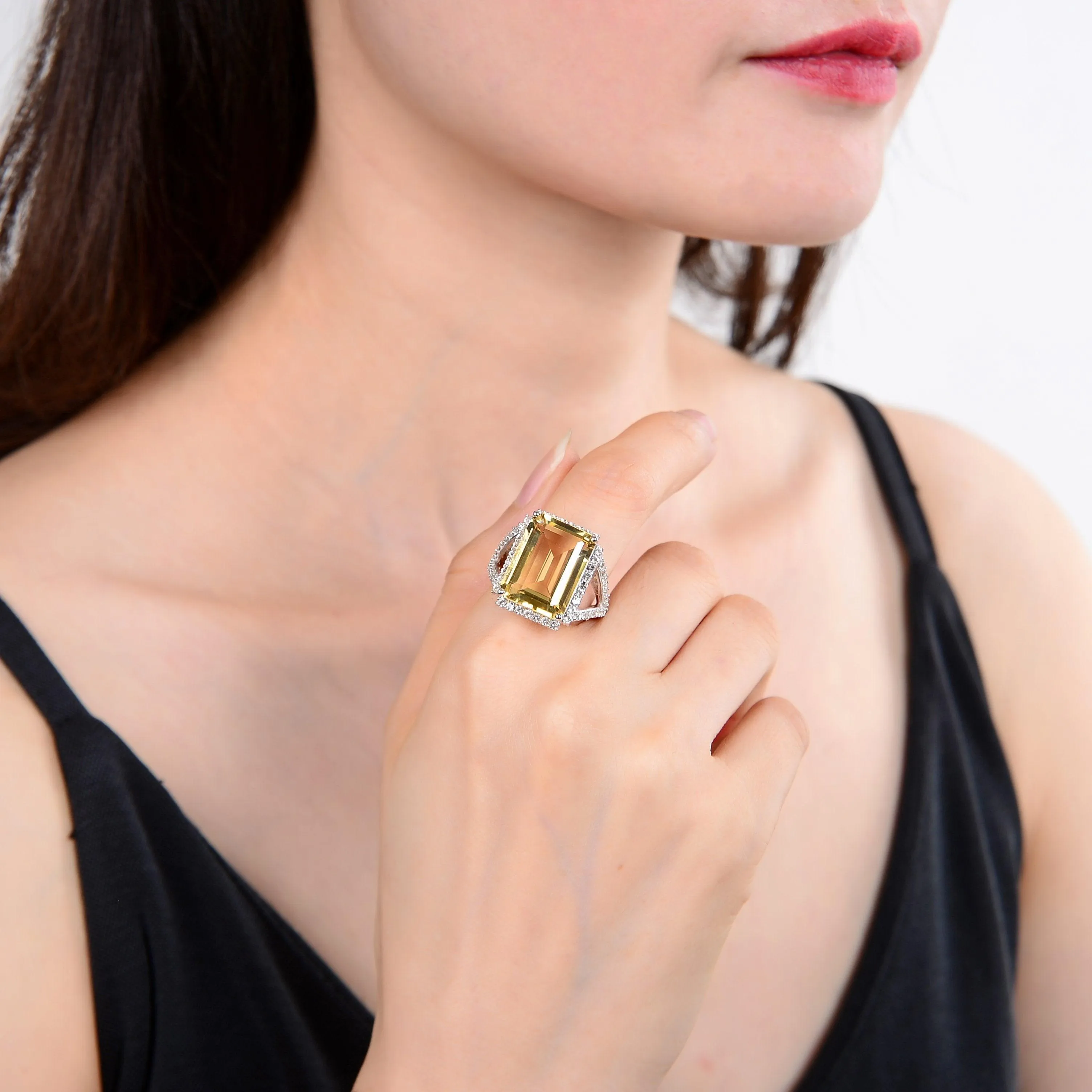 Citrine Emerald Cut Statement Ring