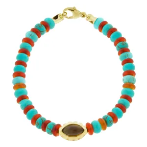 Citrine Eye of the Idol Carnelian/Turquoise Bead Bracelet with Clasp