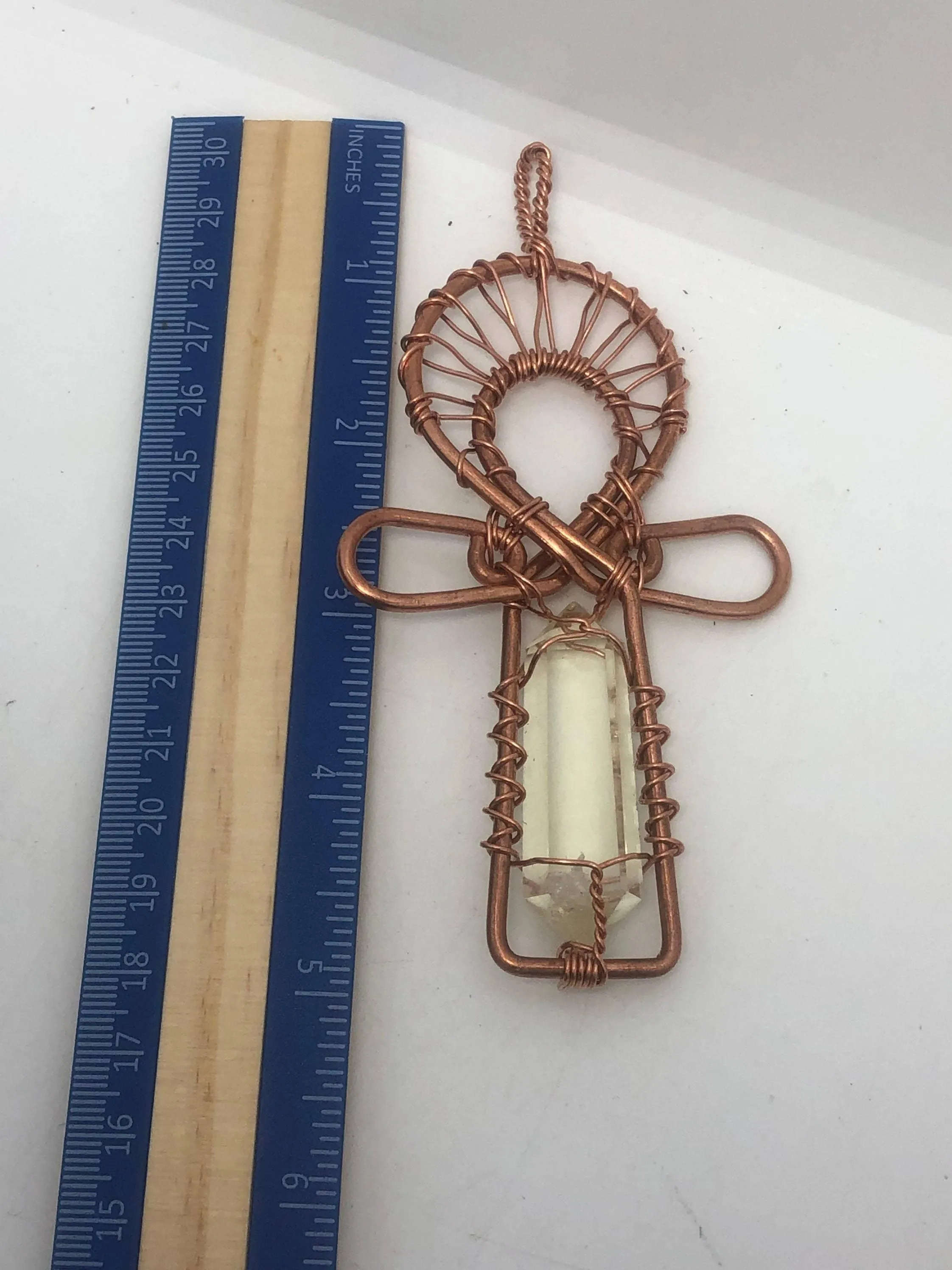 Citrine Kemetic Coptic Cross Copper Ankh Wirewrapped Pendant Necklace