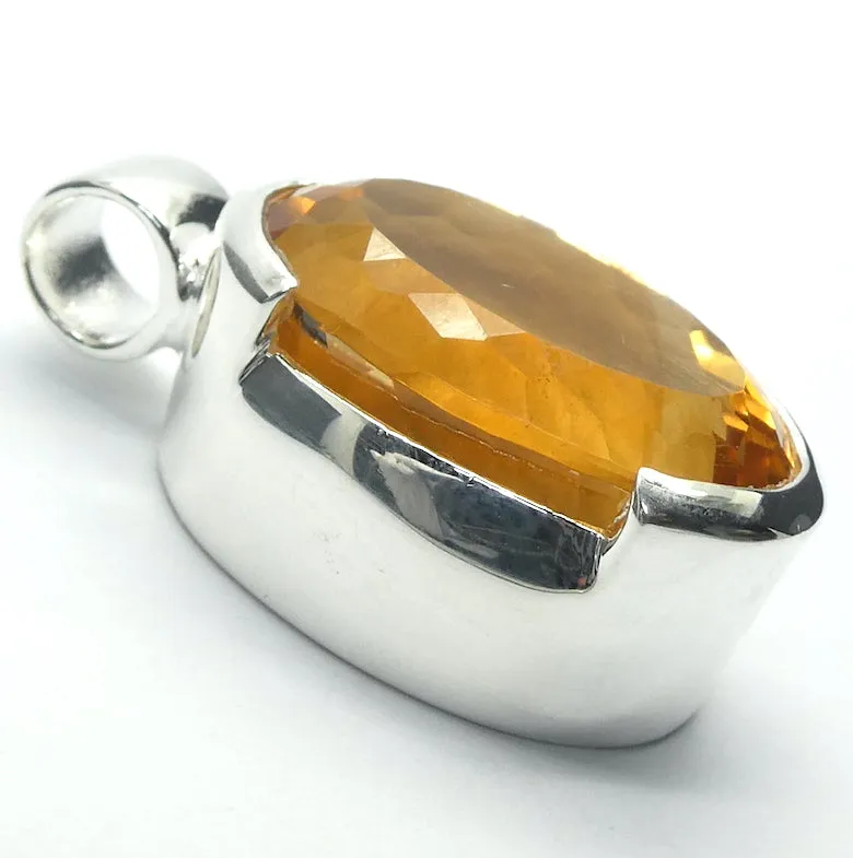 Citrine Pendant, Large Faceted Oval, 925 Silver K1