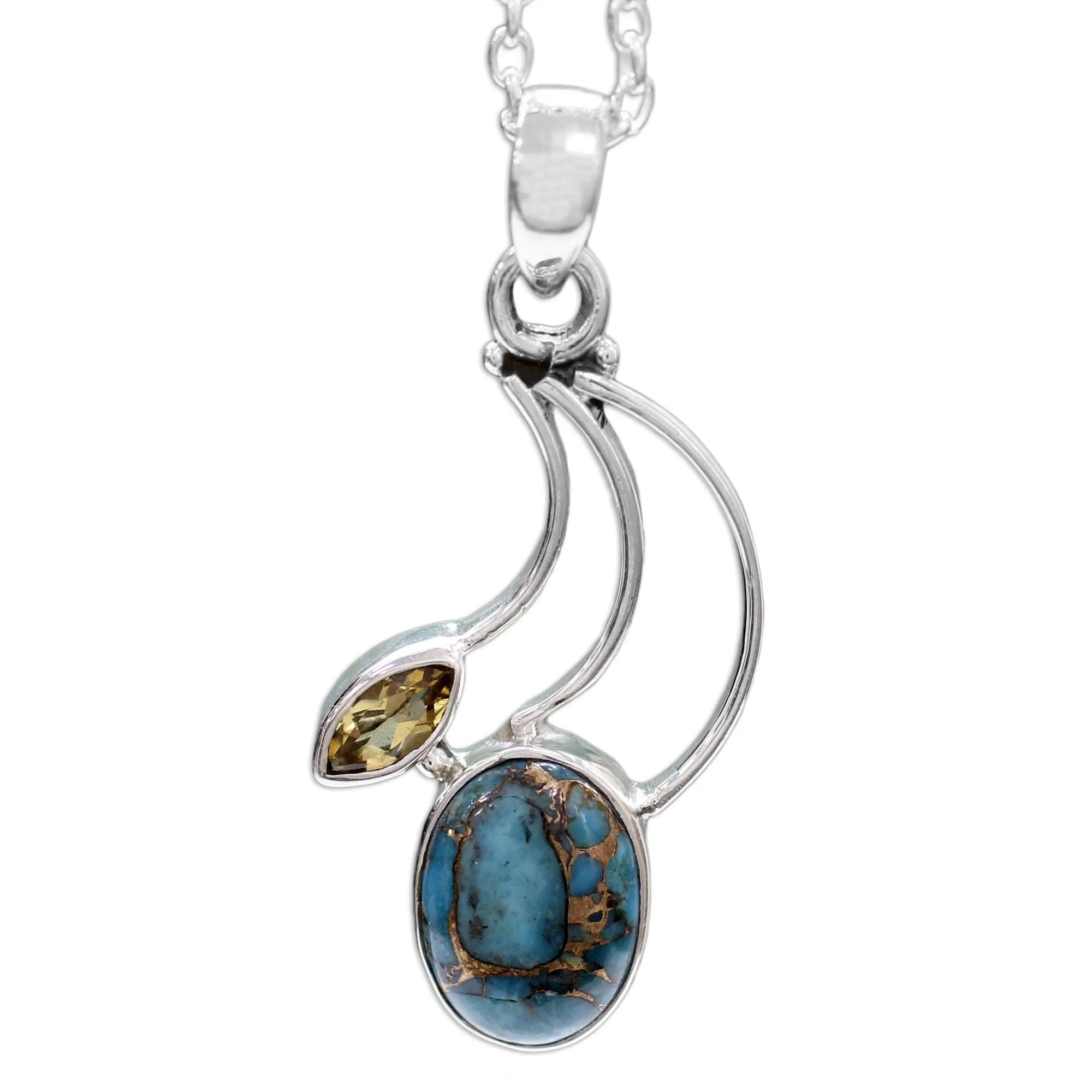 Citrine Silver Necklace with Composite Turquoise - Modern Mystique | NOVICA