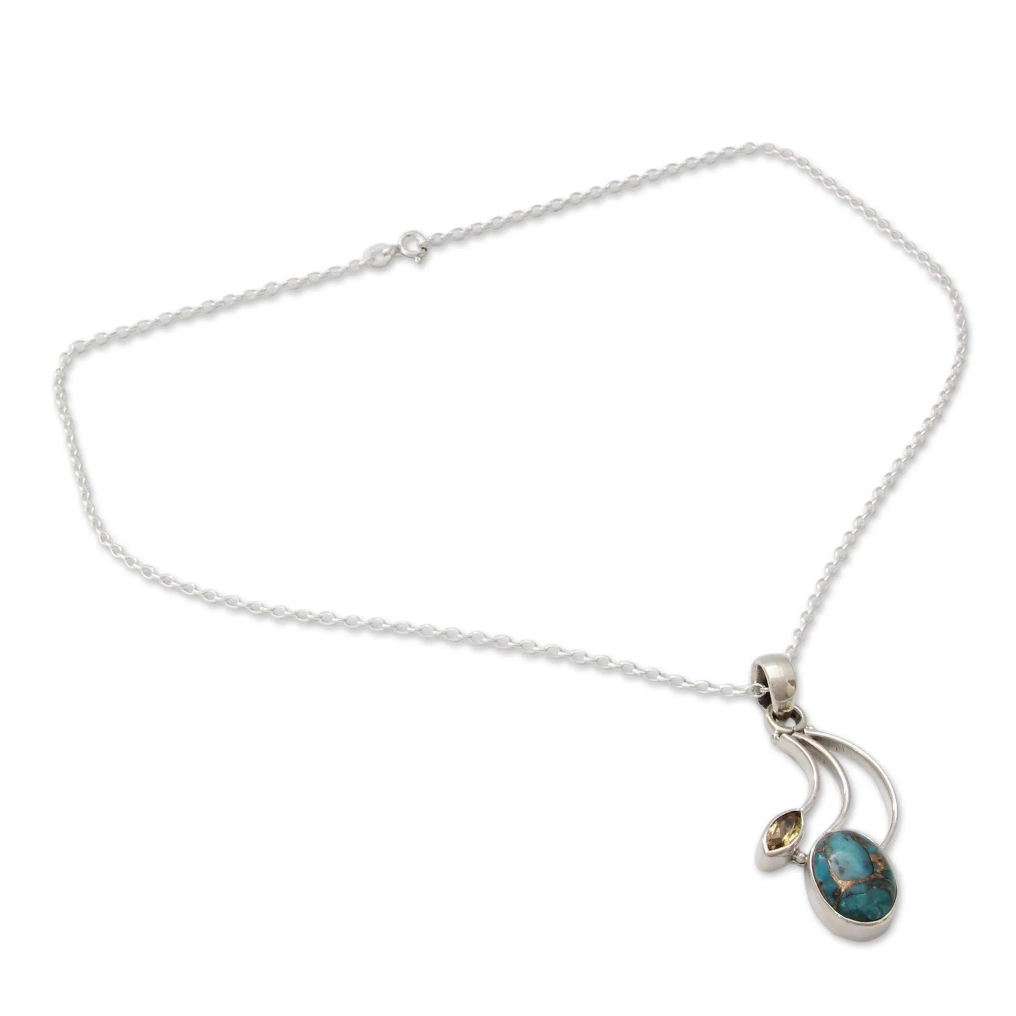 Citrine Silver Necklace with Composite Turquoise - Modern Mystique | NOVICA