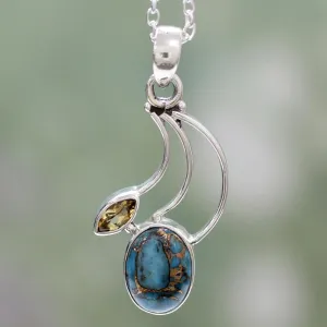 Citrine Silver Necklace with Composite Turquoise - Modern Mystique | NOVICA