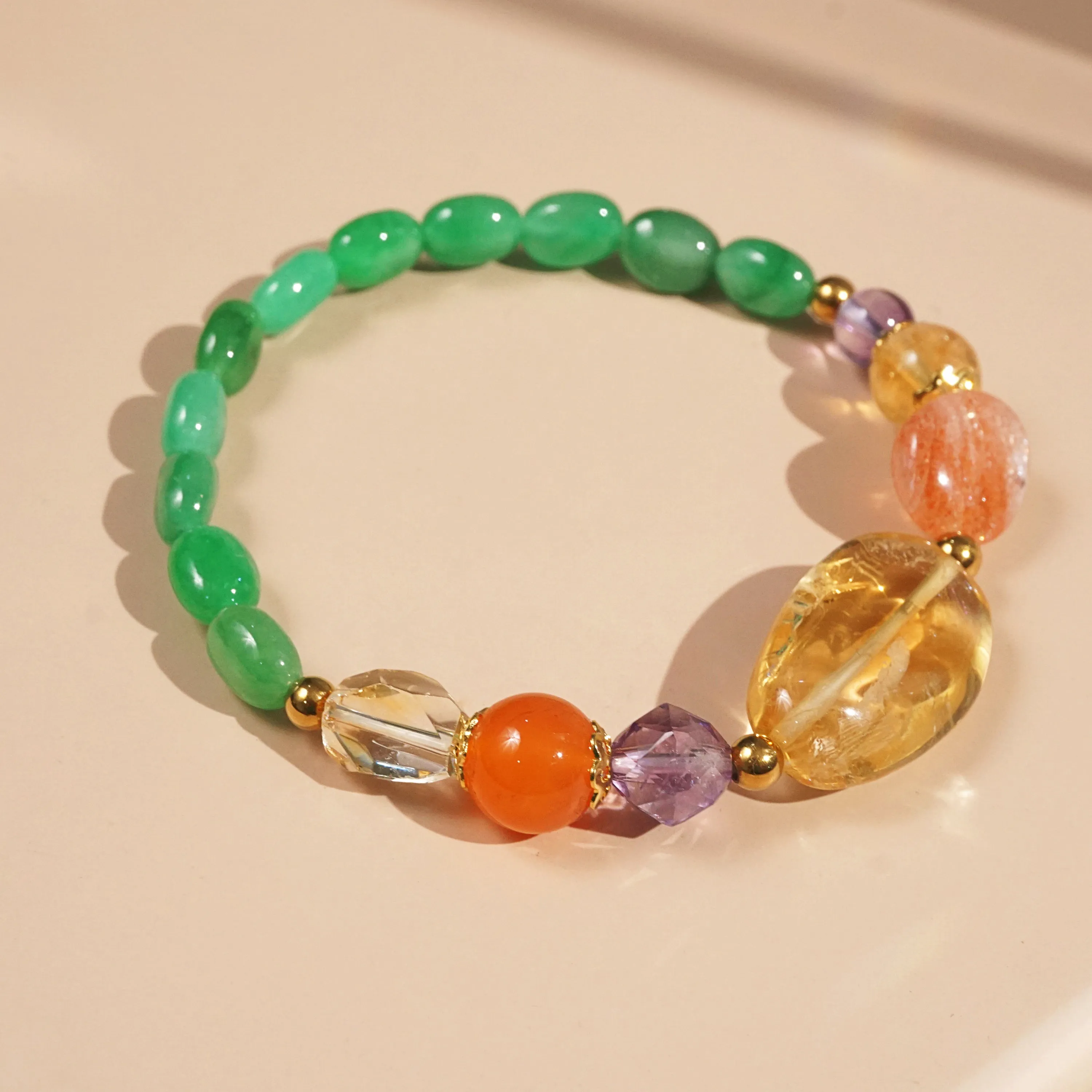 Citrine, Sunstone, Amethyst, Carnelian, and Jade