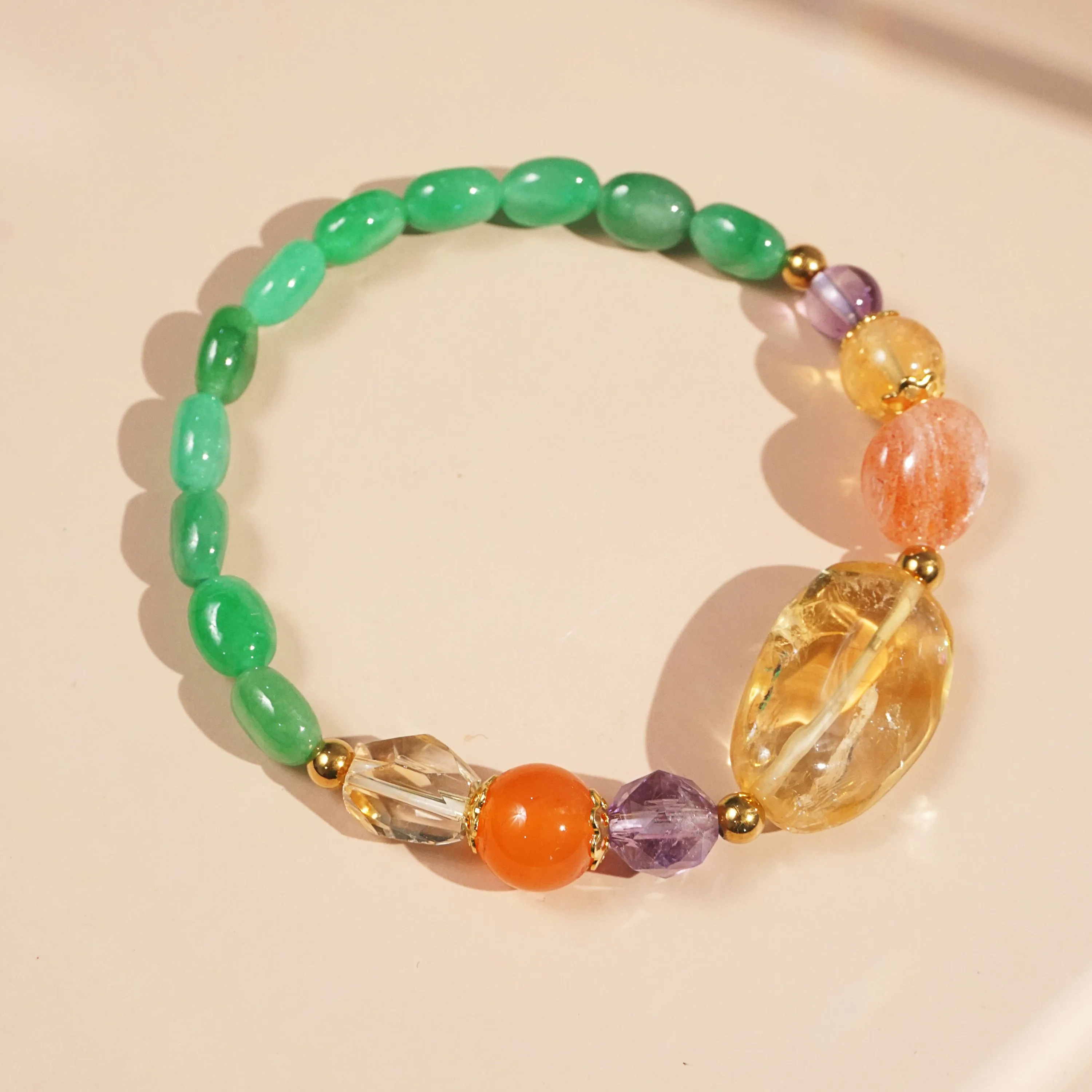 Citrine, Sunstone, Amethyst, Carnelian, and Jade