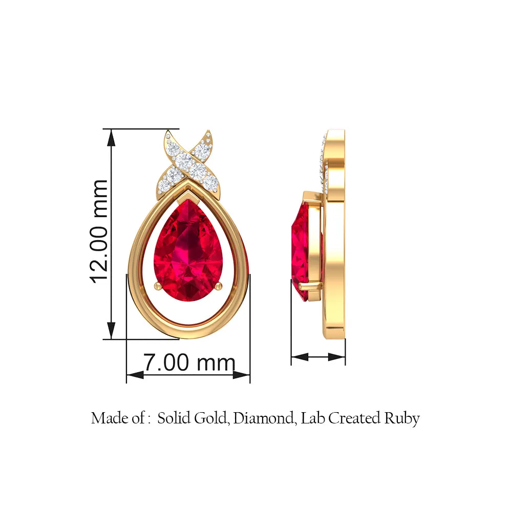 Classic Created Ruby and Diamond Teardrop Stud Earrings