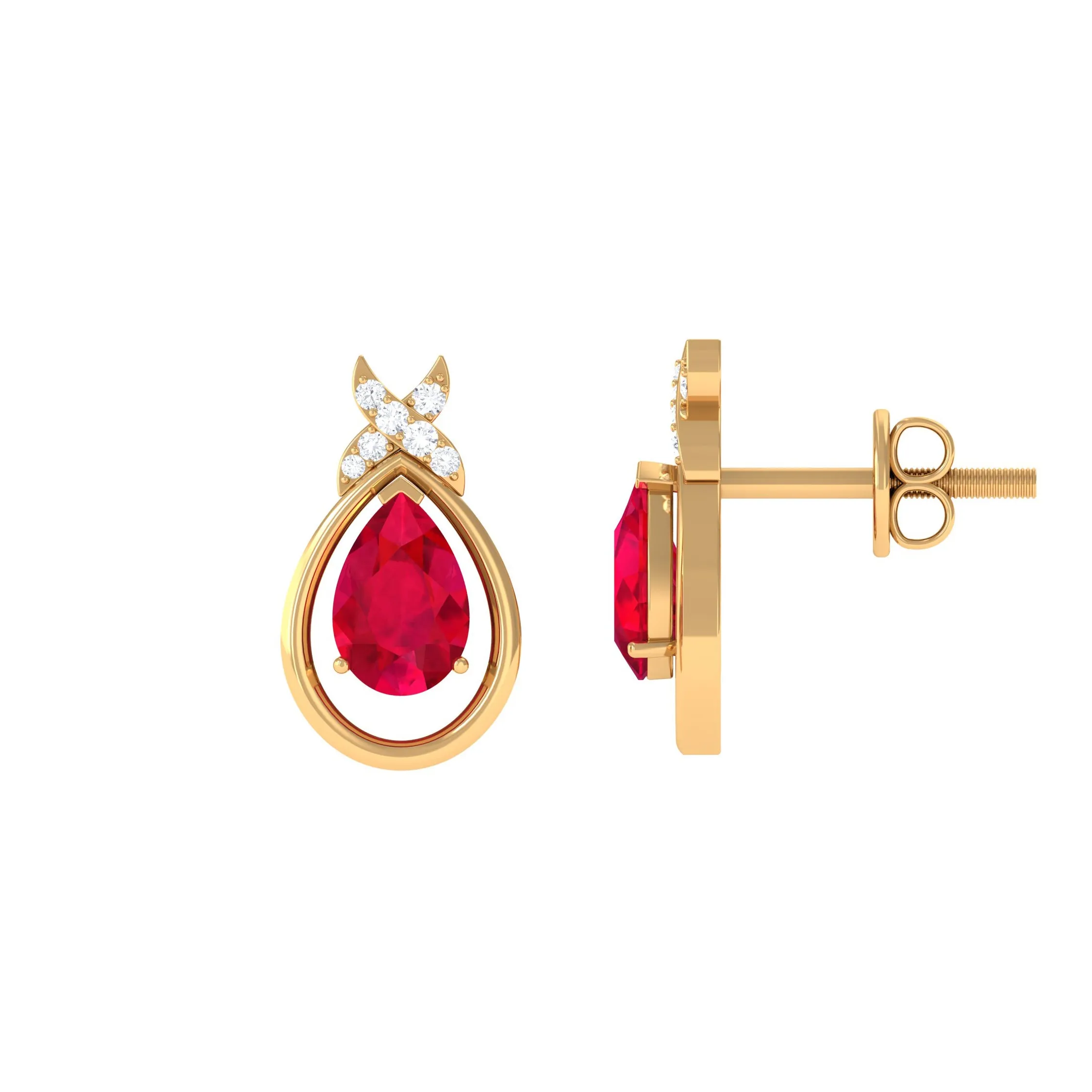 Classic Created Ruby and Diamond Teardrop Stud Earrings