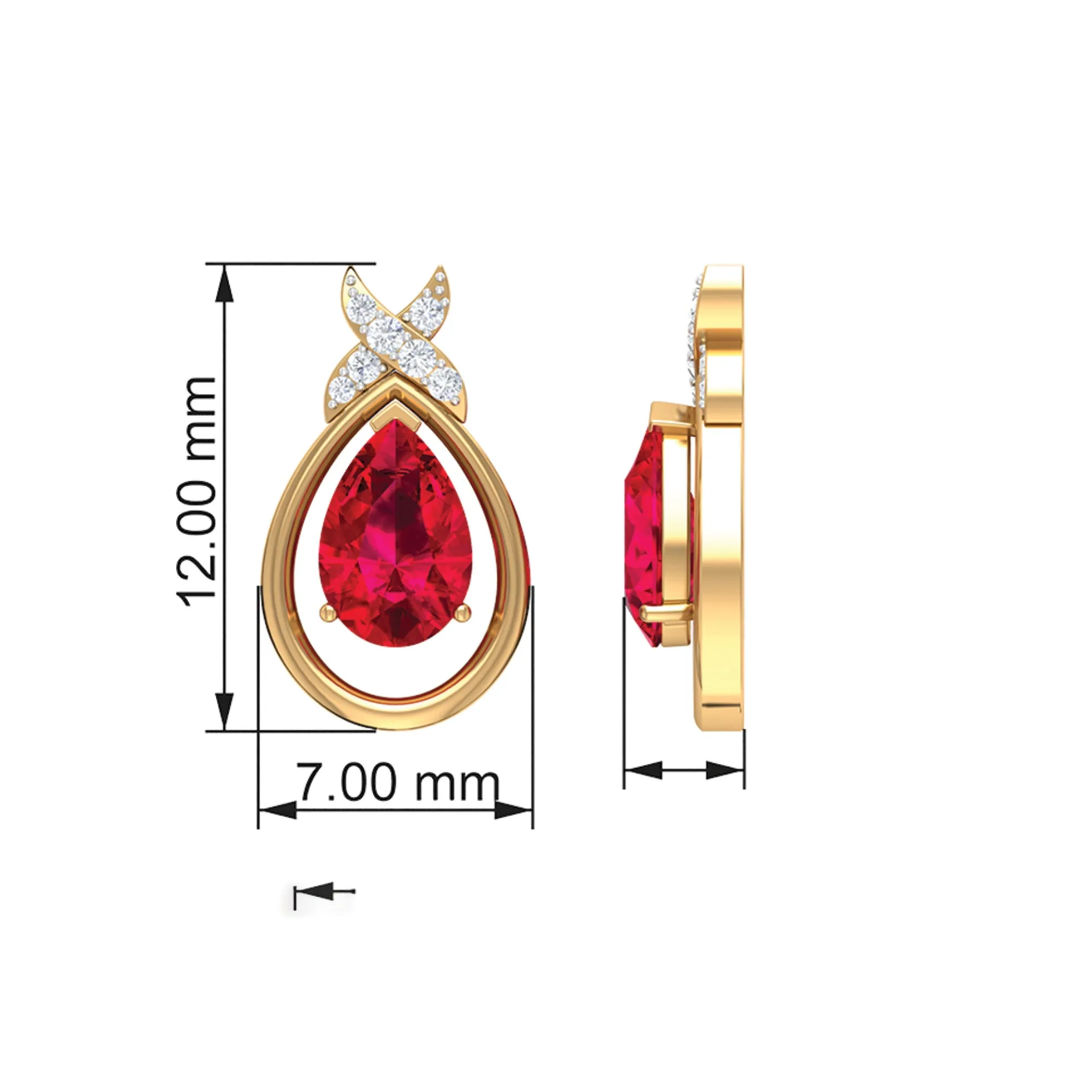 Classic Created Ruby and Diamond Teardrop Stud Earrings