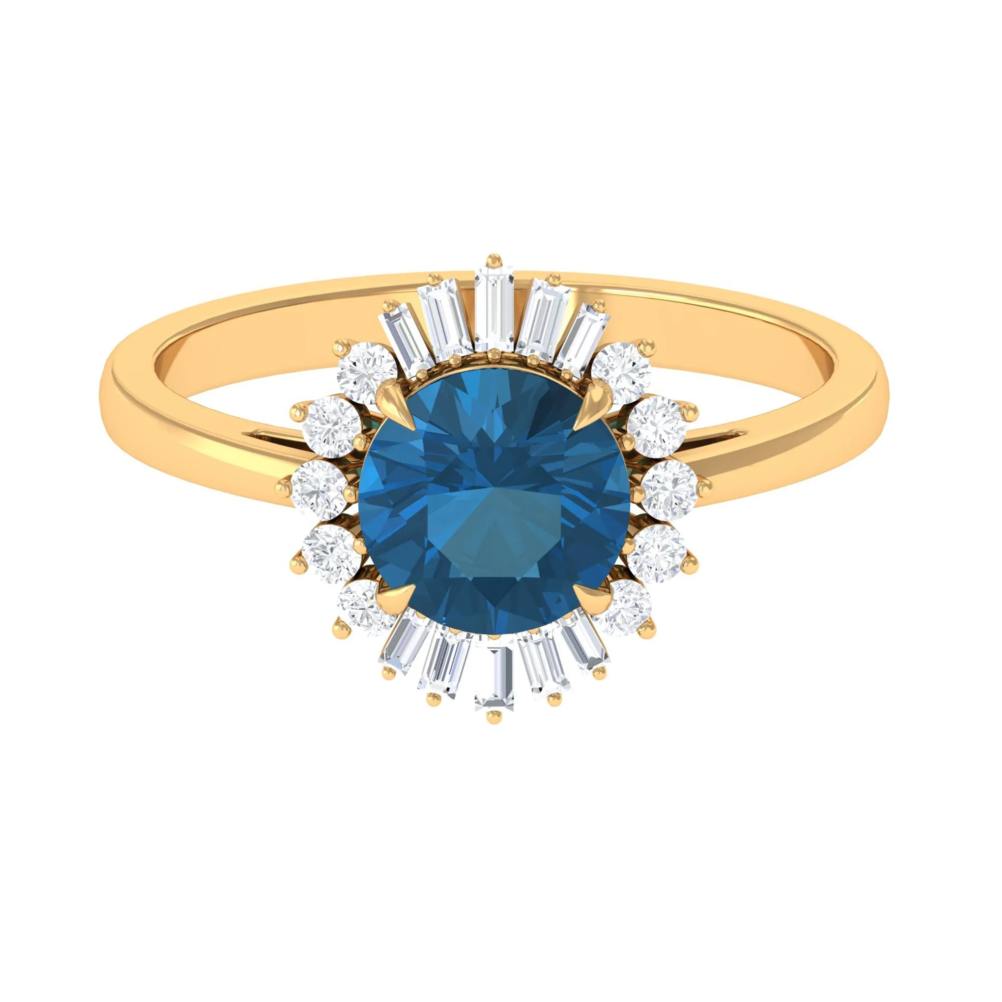 Claw Set London Blue Topaz Cocktail Ring with Diamond Halo