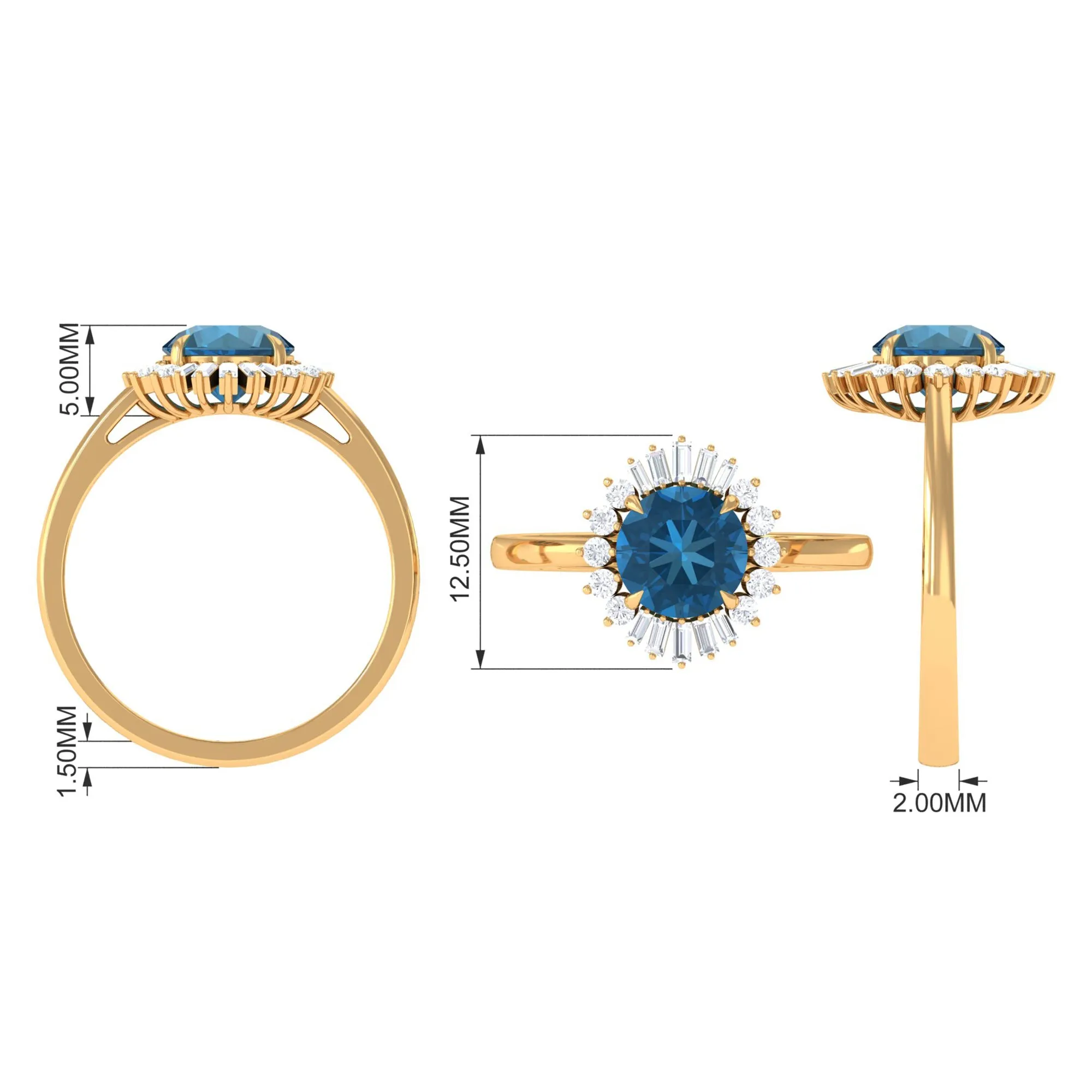 Claw Set London Blue Topaz Cocktail Ring with Diamond Halo