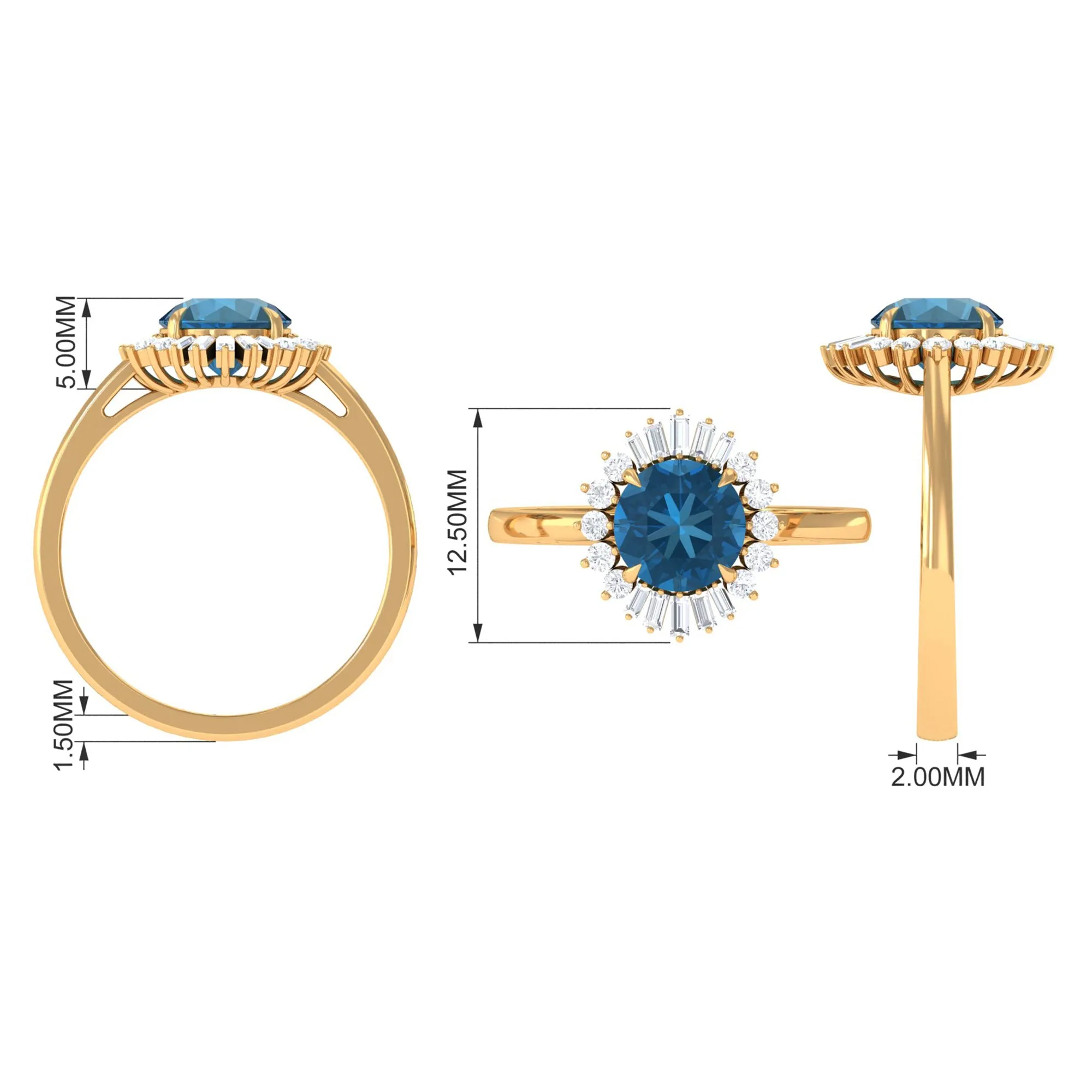 Claw Set London Blue Topaz Cocktail Ring with Diamond Halo