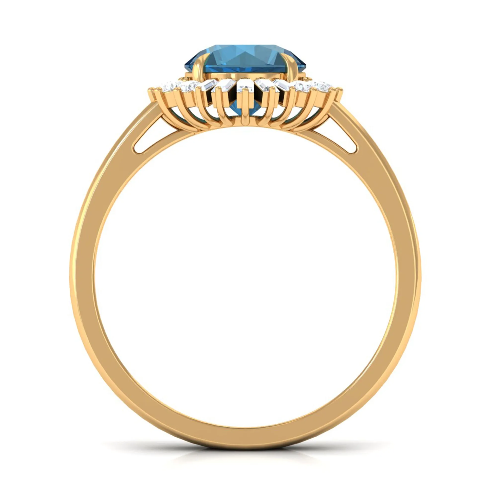 Claw Set London Blue Topaz Cocktail Ring with Diamond Halo