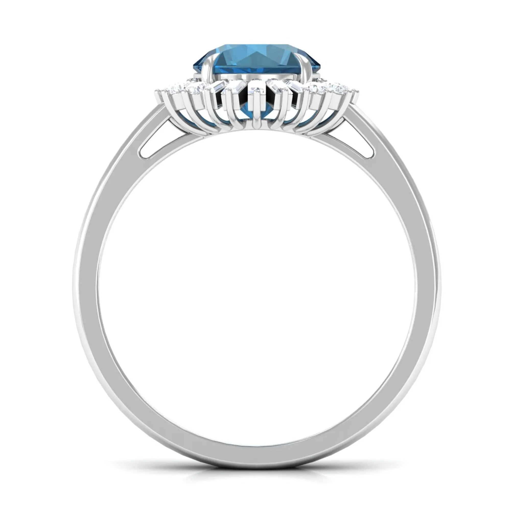 Claw Set London Blue Topaz Cocktail Ring with Diamond Halo