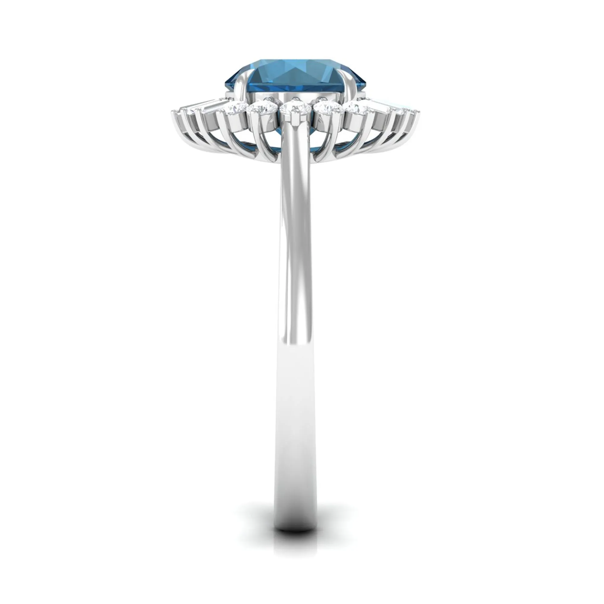 Claw Set London Blue Topaz Cocktail Ring with Diamond Halo