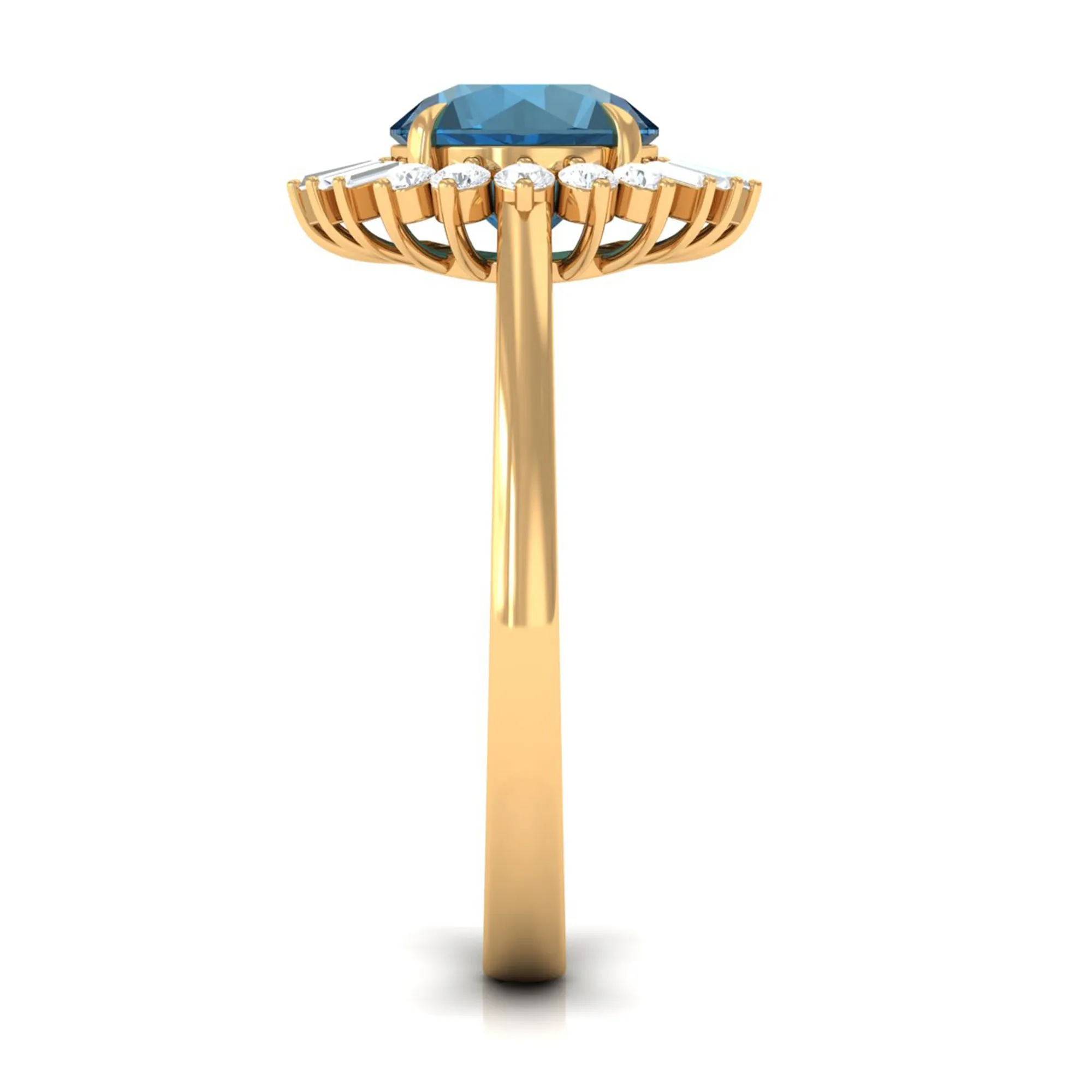 Claw Set London Blue Topaz Cocktail Ring with Diamond Halo