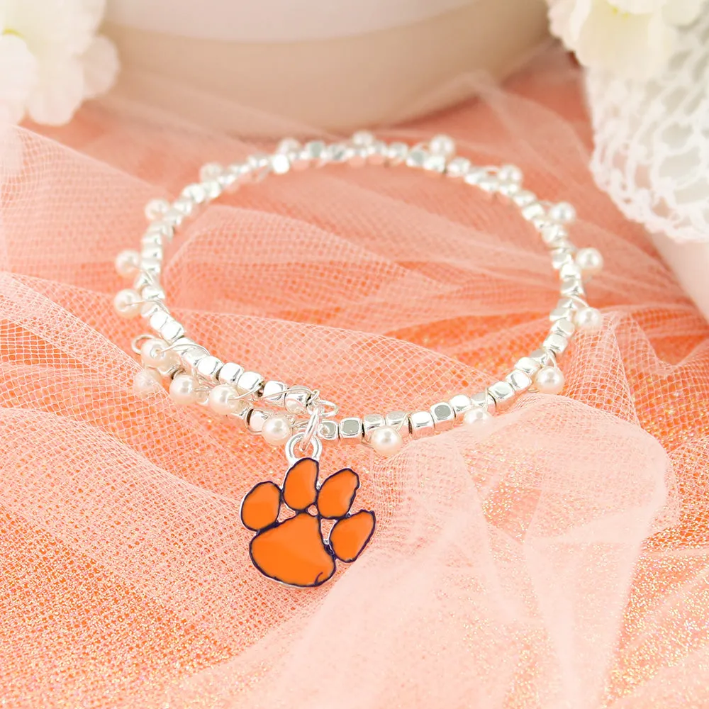 Clemson Enamel Logo & Pearl Bracelet