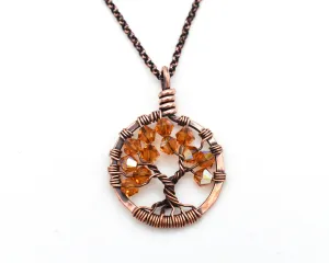 Copper Citrine Tree of Life Crystal Necklace (November)