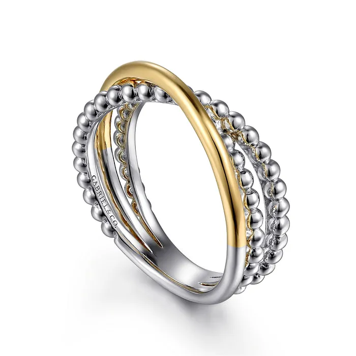 Criss Cross Ring in 14K Yellow Gold & Sterling Silver