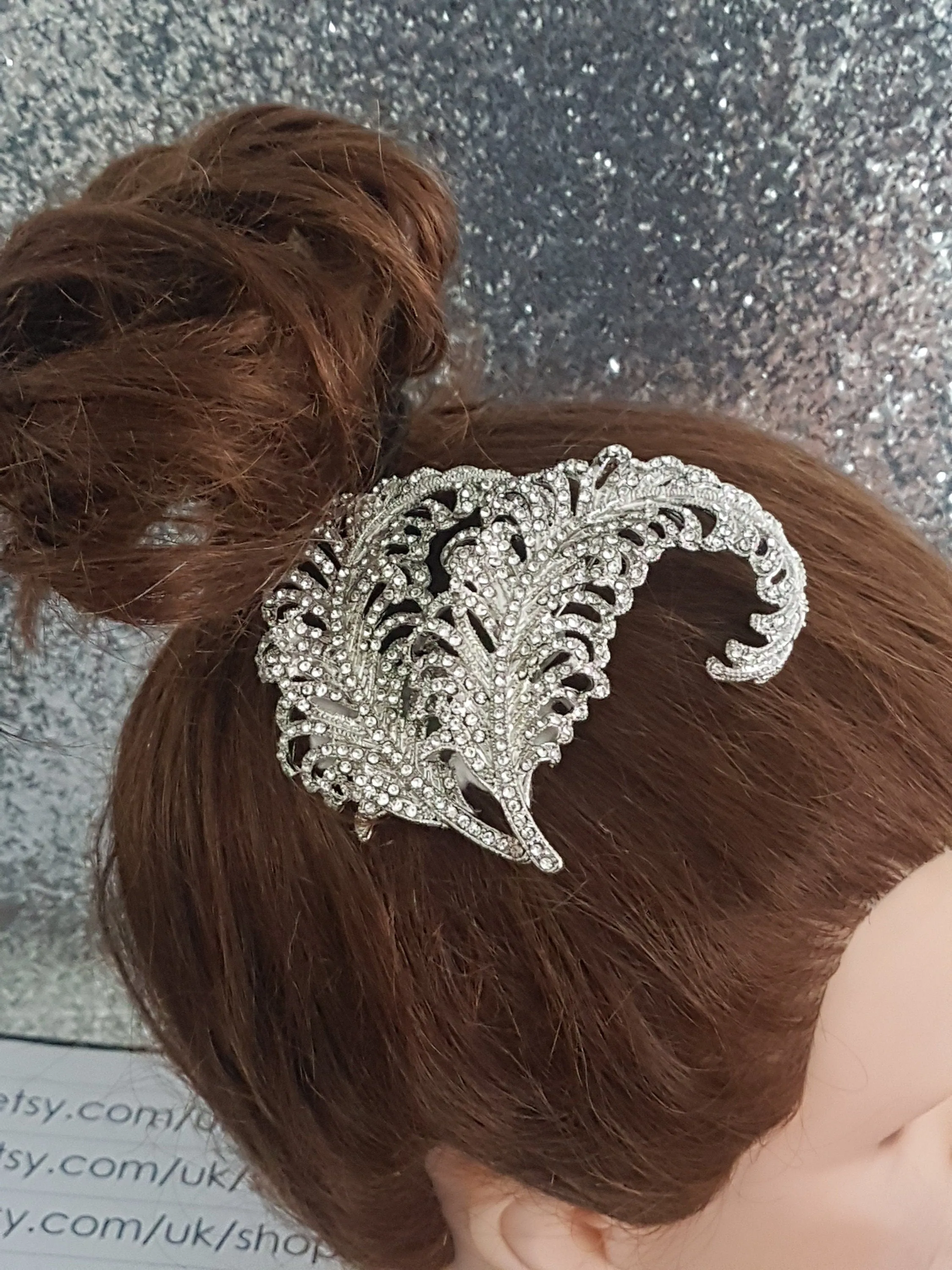 Crystal Vintage style 'Feather'  Wedding Hair Slide Bride Bridesmaid  hair clip Great Gatsby Vintage Glam Art Deco by Crystal wedding uk