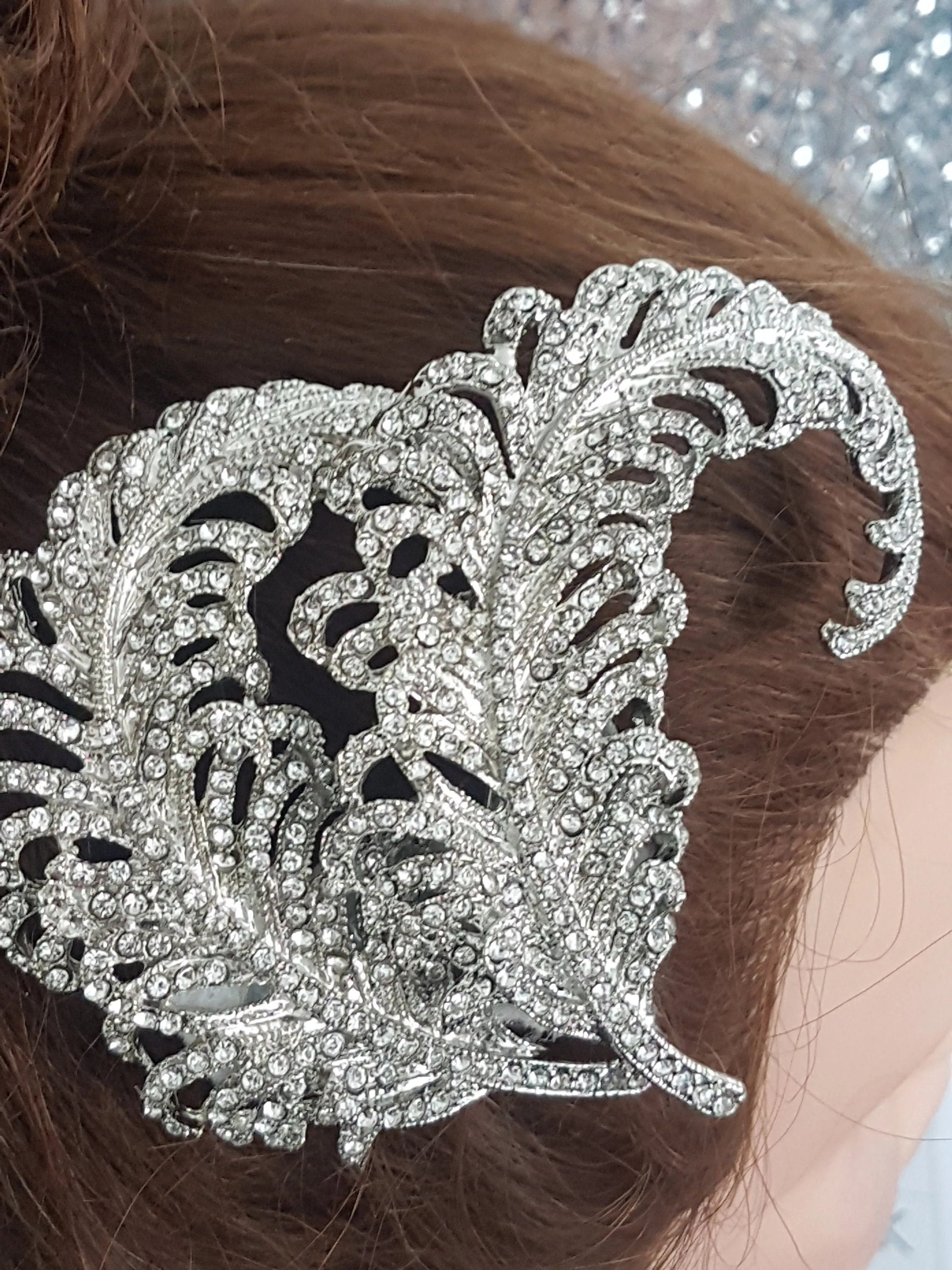 Crystal Vintage style 'Feather'  Wedding Hair Slide Bride Bridesmaid  hair clip Great Gatsby Vintage Glam Art Deco by Crystal wedding uk