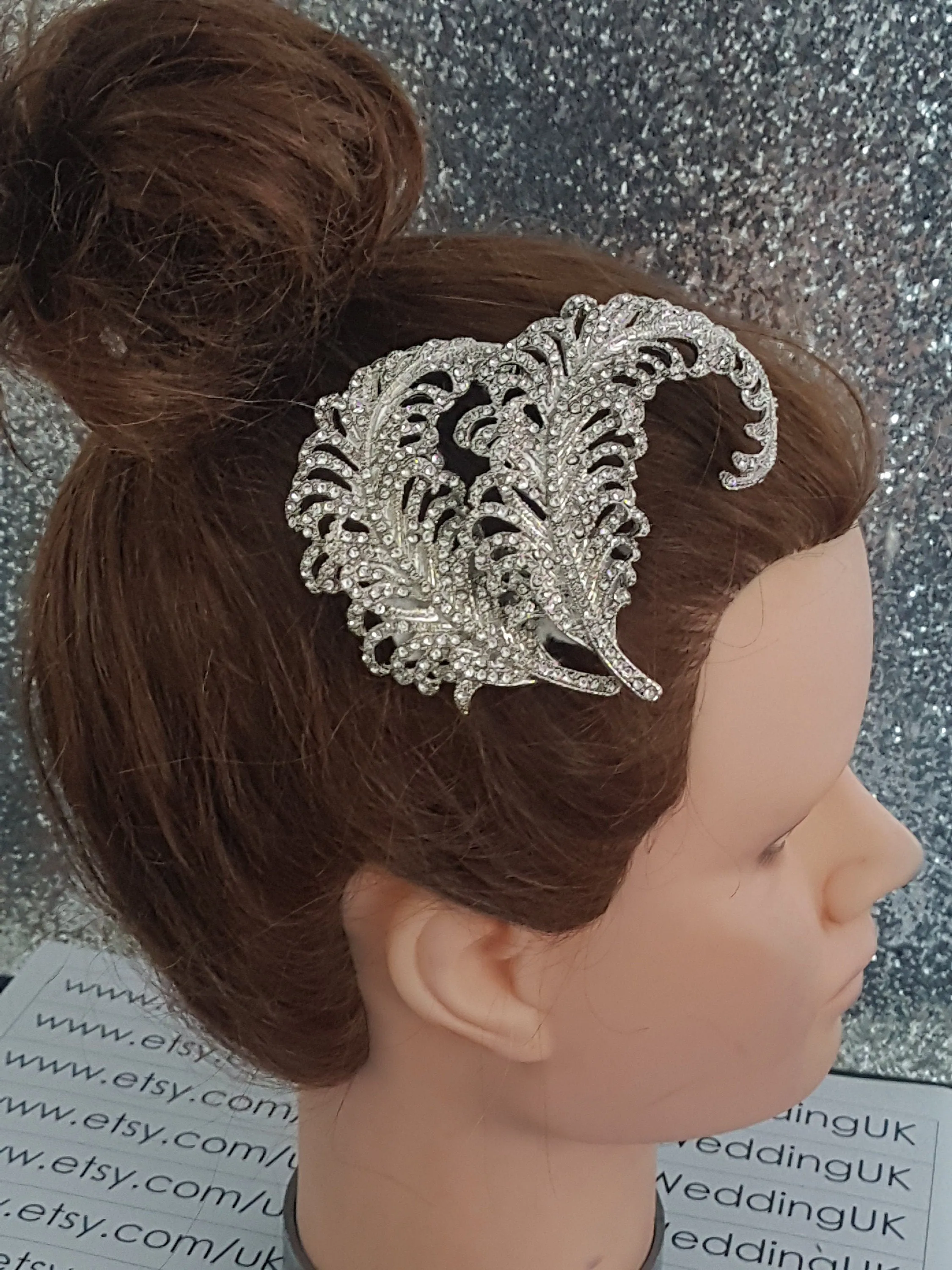 Crystal Vintage style 'Feather'  Wedding Hair Slide Bride Bridesmaid  hair clip Great Gatsby Vintage Glam Art Deco by Crystal wedding uk