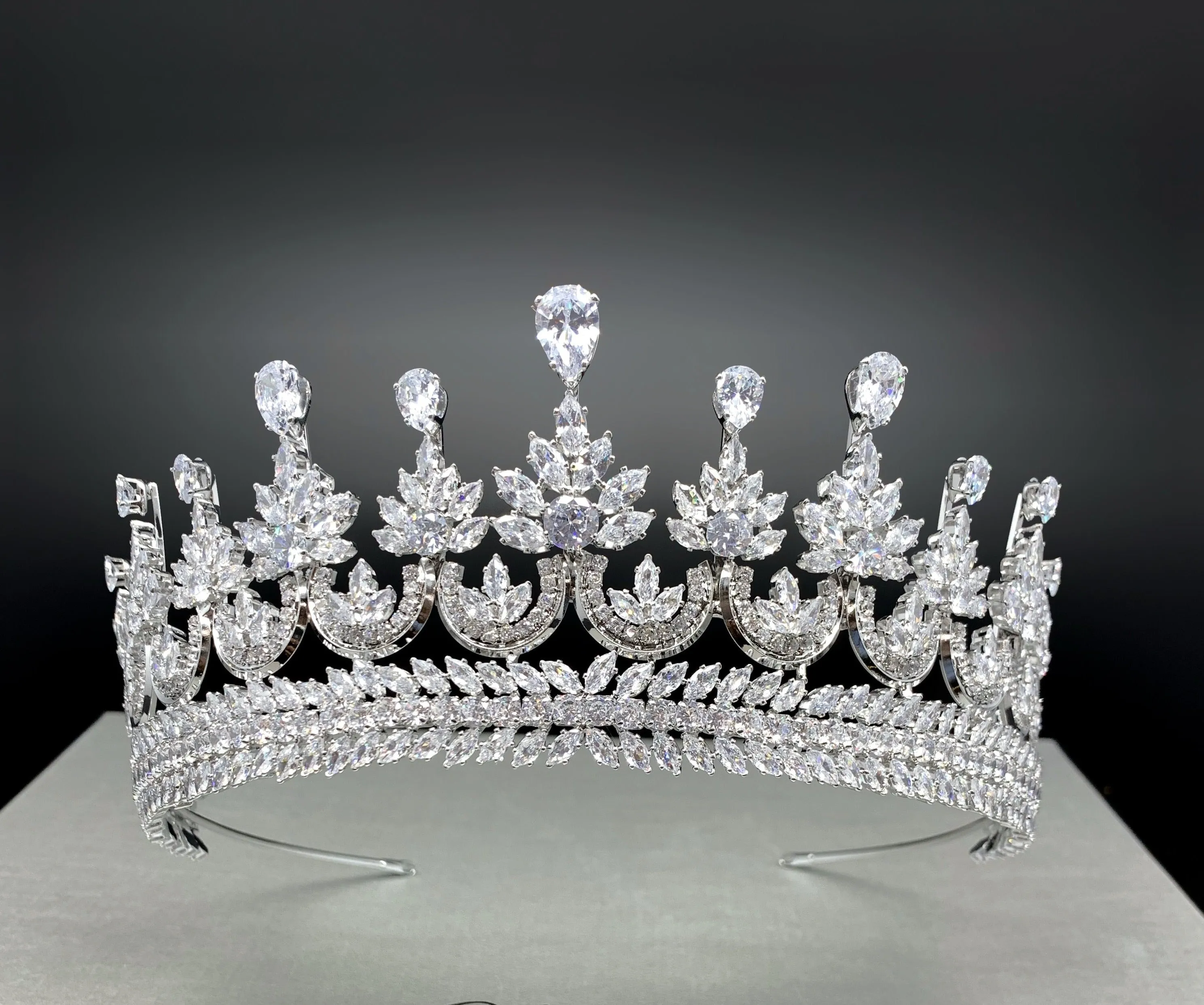 Cubic Zirconia Bridal, Quinceanera Tiara, Imperial Marquise and Teardrop