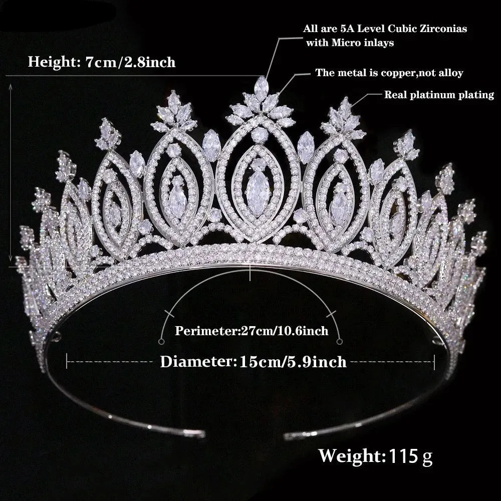 Cubic Zirconia Wedding Tiara Crowns Handmade Princess Bridal Hair Accessory